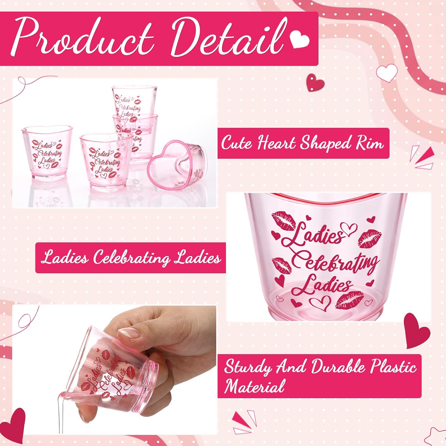30 Sets Ladies Party Favors Bulk Heart Shot Glasses