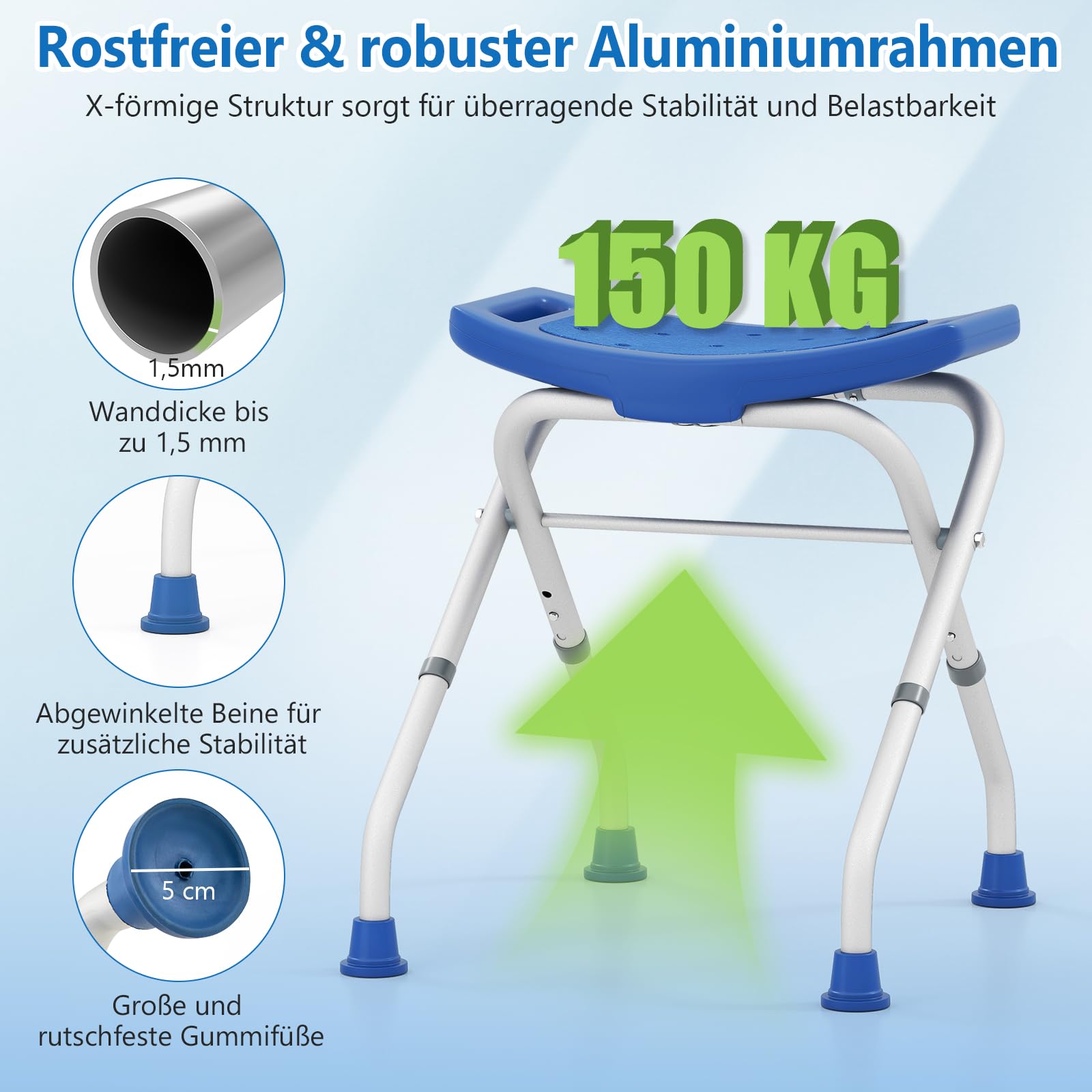 COSTWAY Taboret prysznicowy składany, krzesło prysznicowe 49-52,5 cm, z regulacją wysokości, ławka prysznicowa, obciążenie do 150 kg, taboret łazienkowy z antypoślizgowymi gumowymi nóżkami, pomoc pod