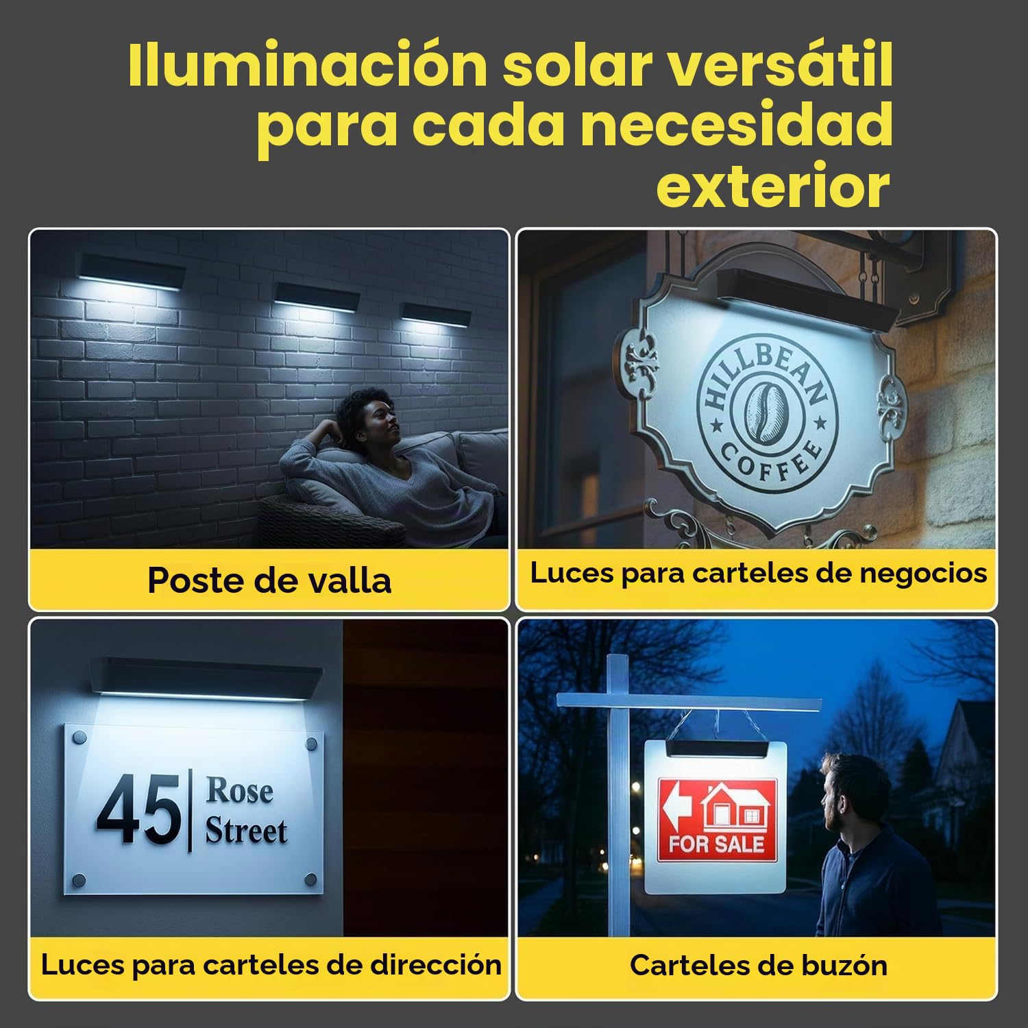 BRIGHTICONIC Luces solares para exteriores, inalámbricas, para agente inmobiliario, letrero de poste de iluminación solar, luces LED solares, regalos para agentes inmobiliarios para arrendamiento,