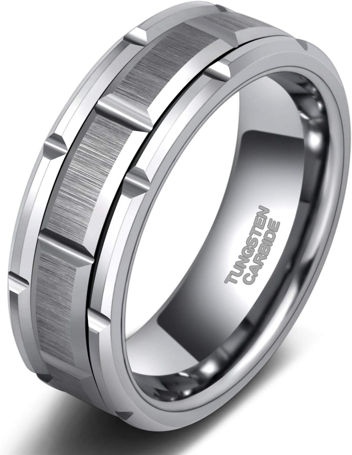 8mm Mens Tungsten Wedding Band Silver/Gold/Black Brick Pattern Brushed Finish Engagement Ring Masculine Comfort Fit Size 7-13