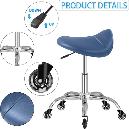 Miniatura 5 de Taburete de silla de montar con ruedas, capacidad de peso de 300 libras, taburete rodante resistente para sala de masaje médico, cocina, spa, dibujo