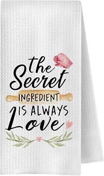 Baking Gifts Kitchen Towels, Gifts for Baking Lovers Dish Tea Towels for Kitchen Decor, The Secret Ingredient is Always Love Decorative Hand Towels, 16x24 Inches