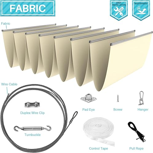 Miniatura 3 de Coarbor Toldo retráctil de 4 x 12 pies para exteriores, impermeable, retráctil, pérgola, toldo para terraza, patio, patio, color beige