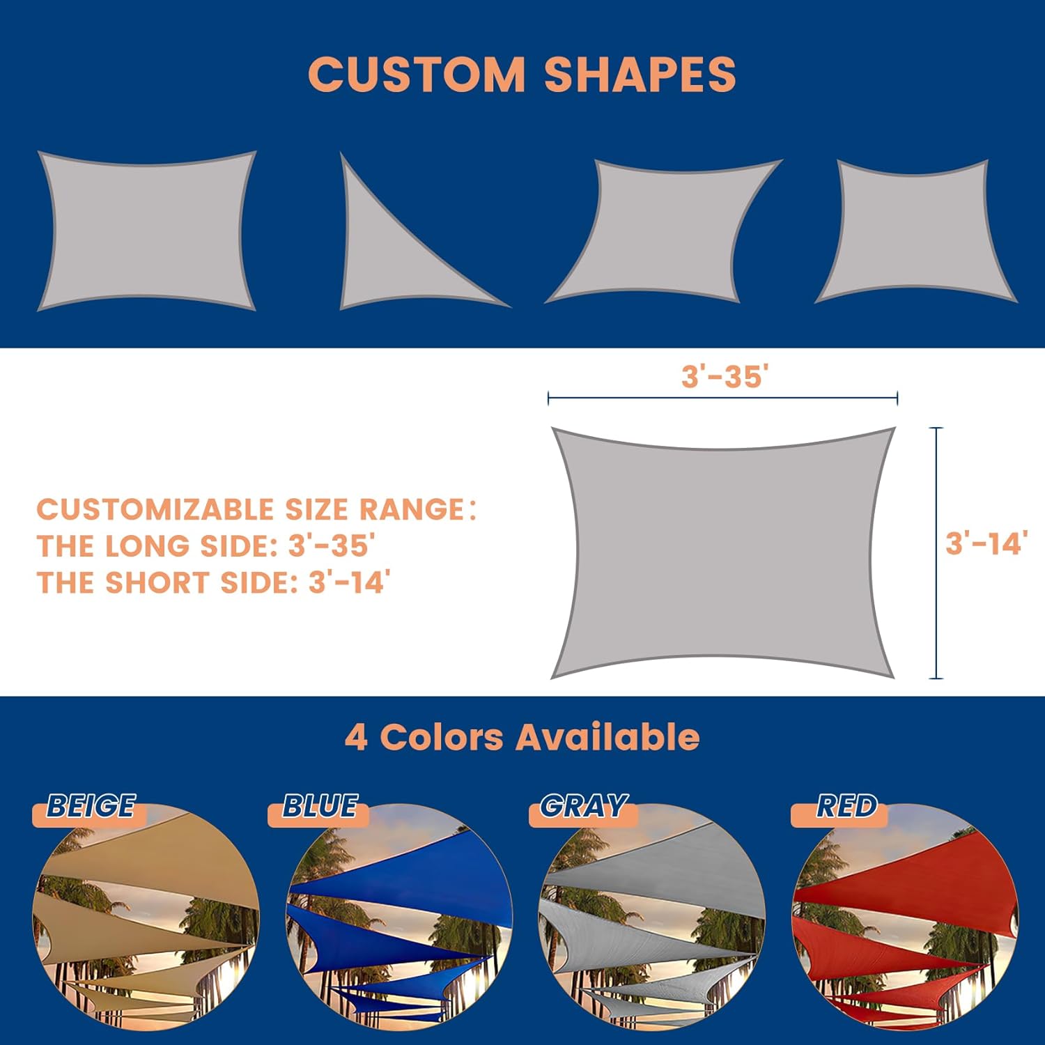 Custom Size Sun Shade 98% UV Block Shade Sail 185GSM Canopy Outdoor Beige Sun Shades Outdoor Patio with Hardware Kit Garden Backyard
