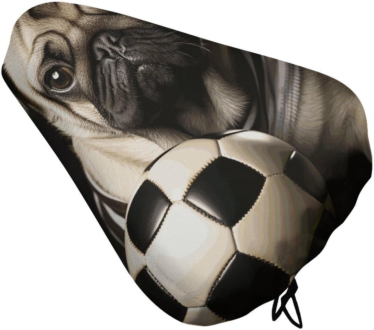 Pug Dogs with Soccer Ball Football Bike Seat Cover Soft Waterproof Bike Saddle Rain Cover with Drawstring Rainproof Dust Resistant Bicycle Seat Cushion Protector for Outdoor Travel, Stationary Bikes