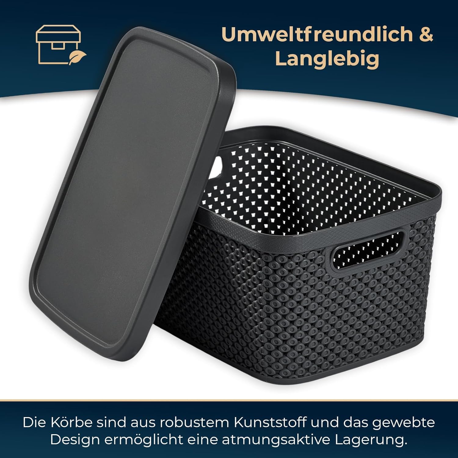 astor24 PREMIUM 3er XXL Set Aufbewahrungsbox Korb mit Deckel Organizer Ideal für Büro,Kleiderschrank, Schrank, Küche & Haushalt (Aquamarin, 3er Set 19 Liter)