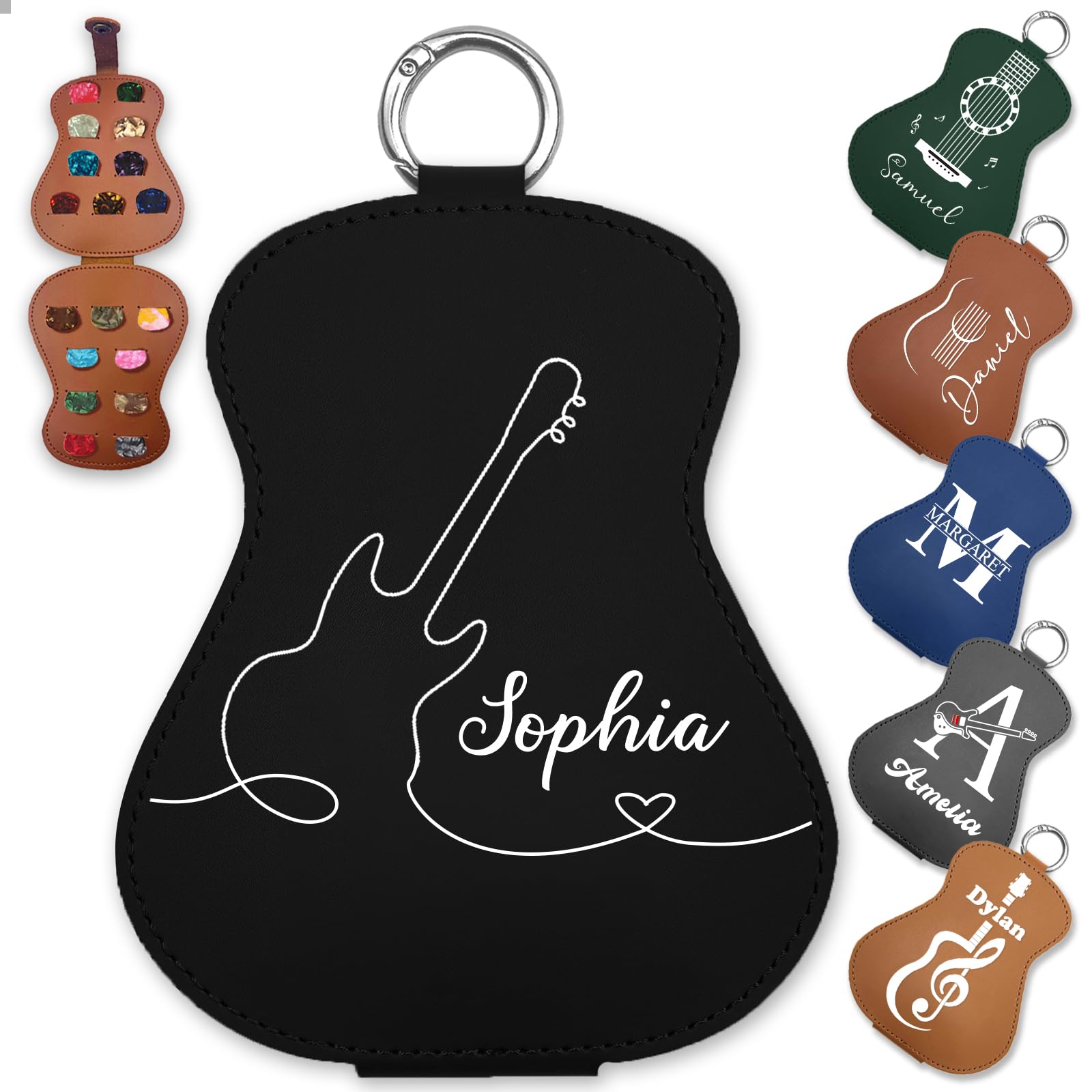 Guitar Pick Case Holder Custom Personalized with Name Photo Customized Leather Guitar Pick Storage Keychain Gifts for Guitarist Guitar Lovers Musician Valentine's Day Birthday Christmas with 18 Slots
