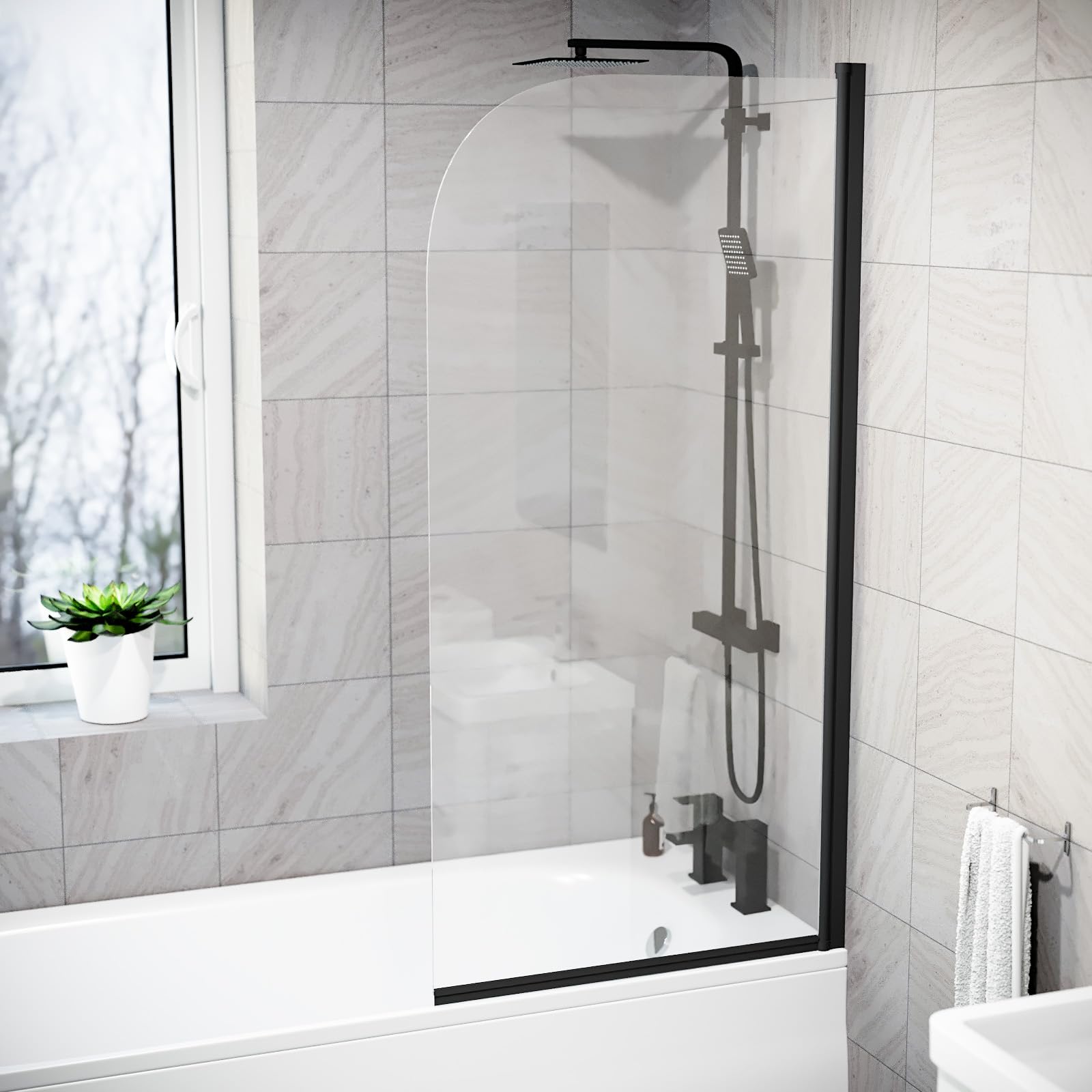 Nes Home Transparent Hinged 700 X 1400Mm Bathtub Screen, 5Mm Tempered Glass - Matte Black