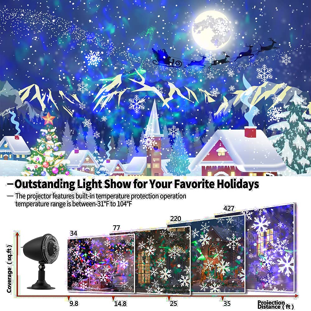 Proiettore di Fiocchi di Neve, Luce di Nevicata di Halloween per Esterni, Proiettore di Luce per Vacanze di Natale, Proiettore di Luce Aurora con Telecomando, Illuminazione Decorativa di Paesaggio Imp