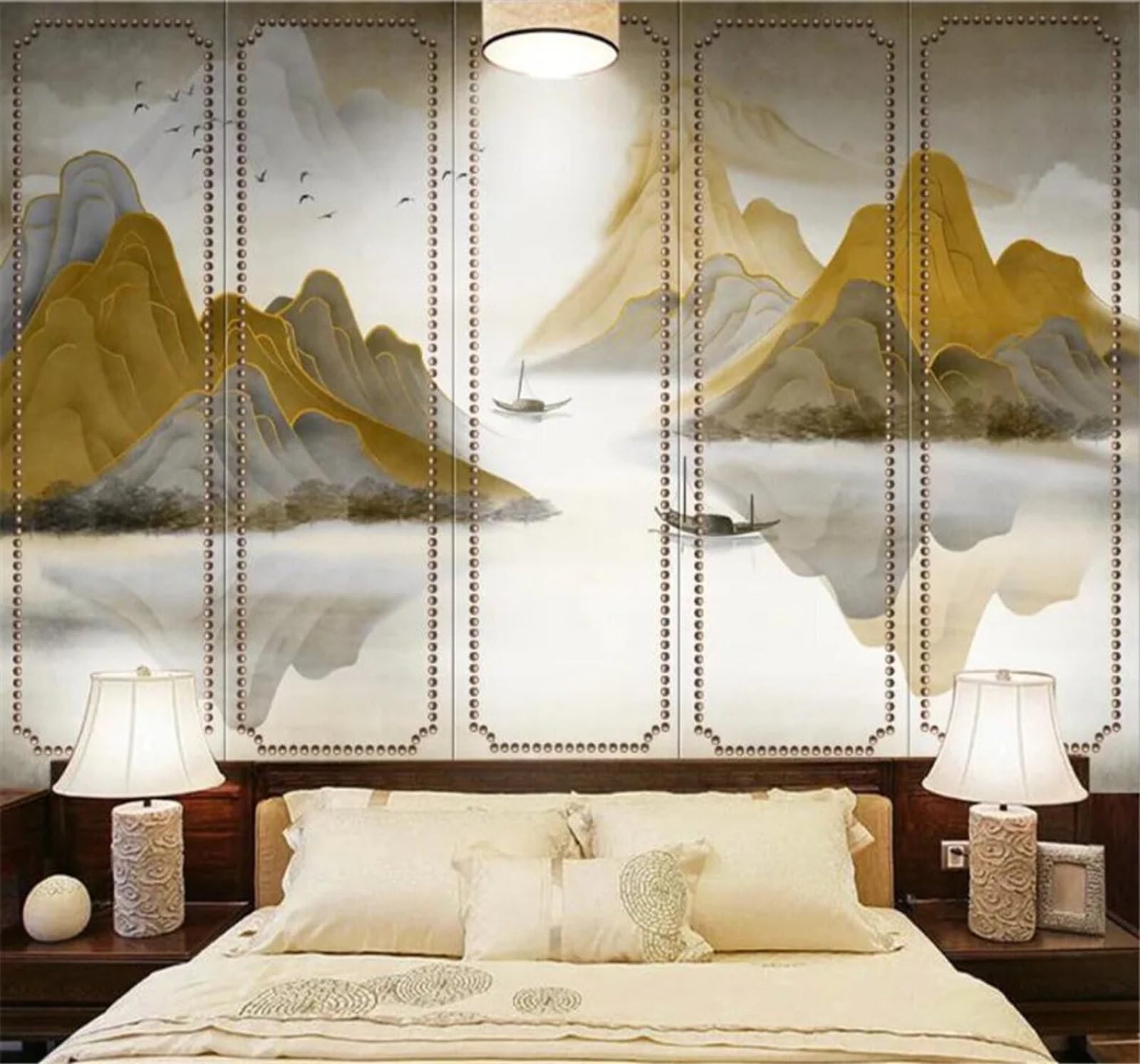 Tzxztt Creative Luxury Gold Landscape Art Modern 3D Wallpaper Premium Textured Silk Neutral Tones Material Ideal for Living Room Bedroom-250cm×170cm