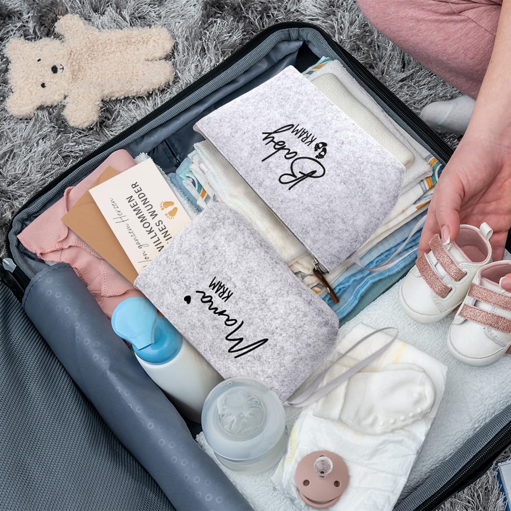 Un Cadeau Chaleureux pour Futures Mamans – Lot de 2 Pochettes en Feutre Gris Clair « Maman & Bébé » avec Carte de vœux et enveloppe – Cadeau de Grossesse, Surprise pour Baby-Shower