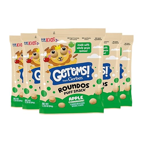 Get'ems! de Gerber, Bocadillos para Niños, Bolitas Infladas Roundos de Manzana y Canela, Hechos con Quinua de Grano Entero, Calcio para Apoyar