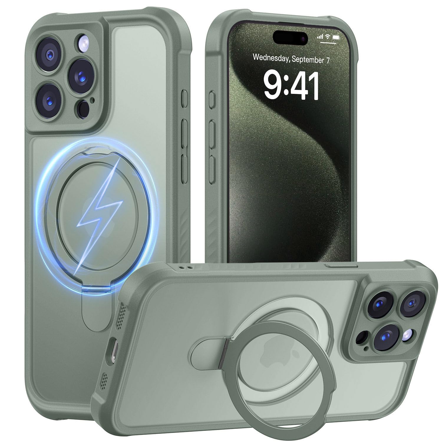MOCCA Magnetic for iPhone 15 Pro Case with Stand,Calke Green