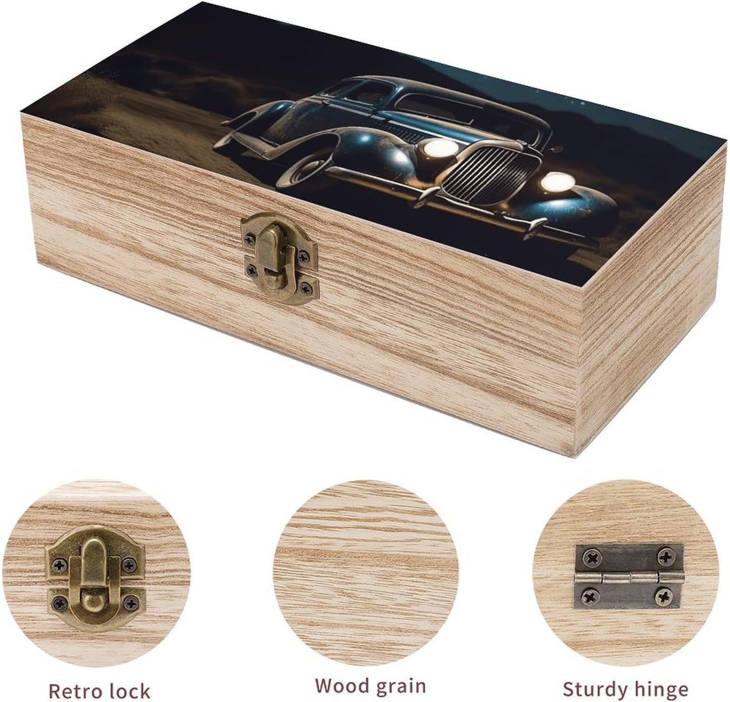 Car Under Night Wooden Storage Box Keepsake Box with Hinged Lid Dust-Proof Jewelry Container Boxes Photos Organizer Chest Decorative Boxes Gifts for Women Men Home Decor image 3