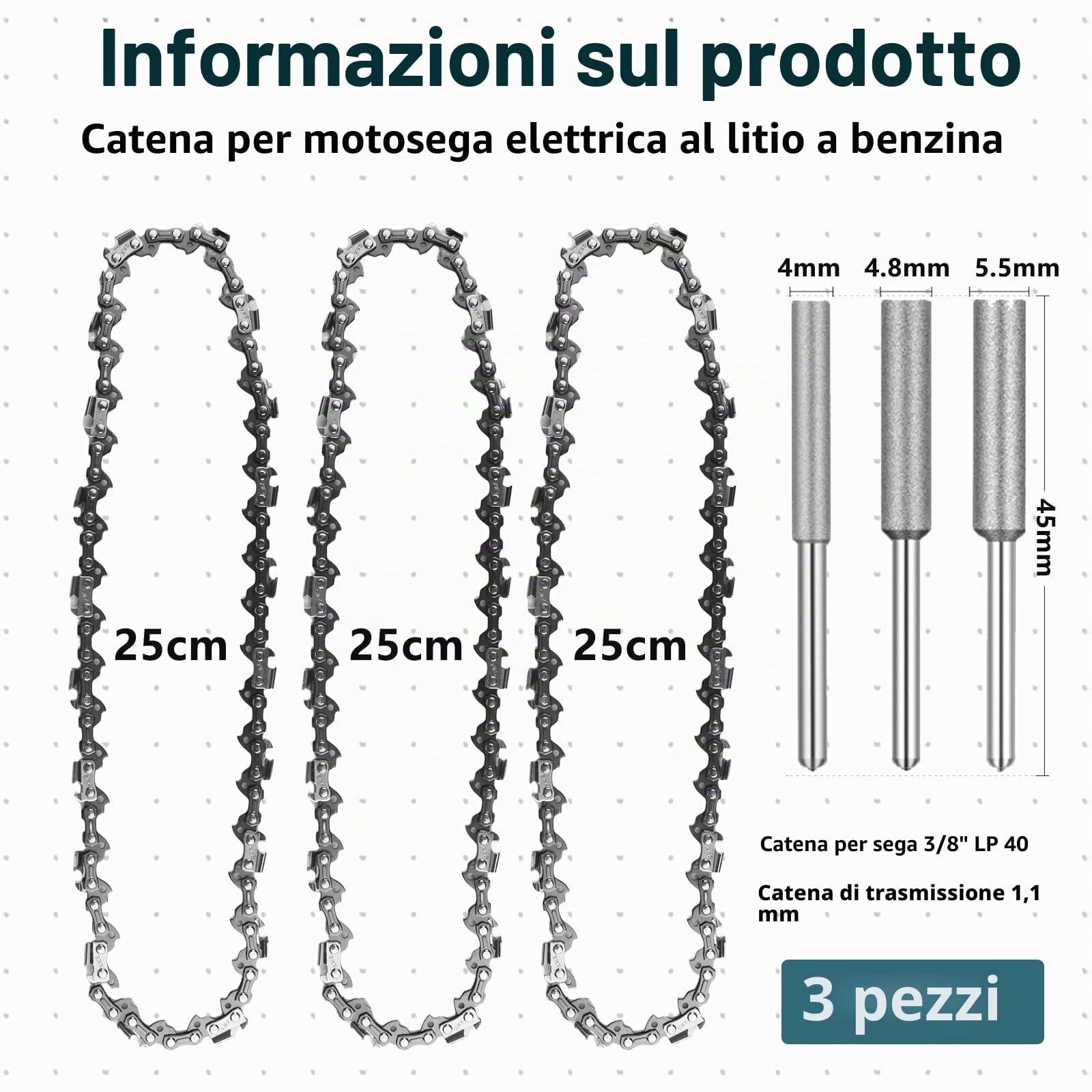 3 catene per motosega Makita DUC254Z, LP 40, 1,1 mm, a batteria a basso ritorno, 10 pollici, catena di ricambio Einhell-GE-LC