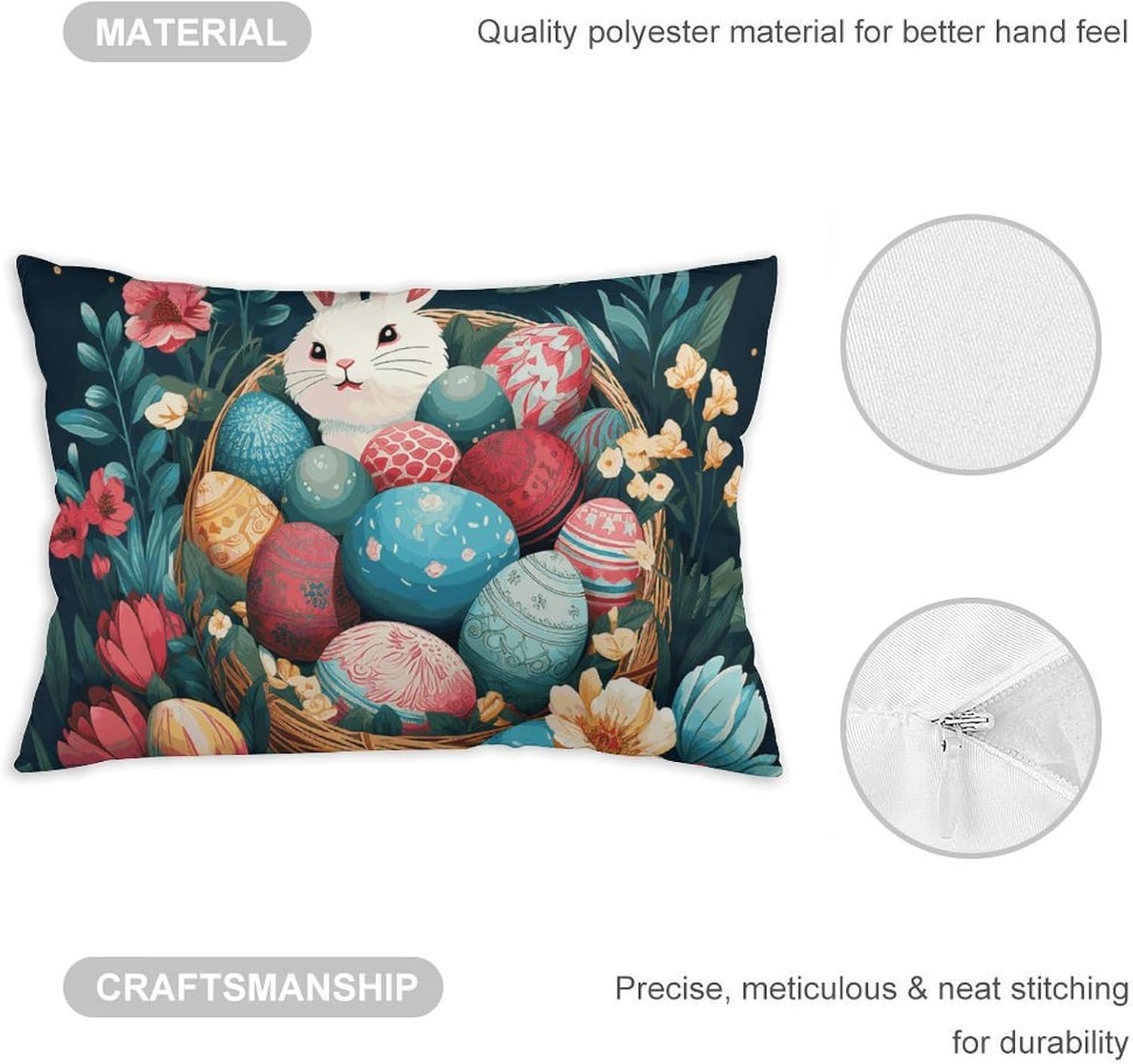 Basket and Easter Eggs Pillow Cases Queen Size Set of 1 Soft Comfortable Throw Pillows Covers Decorative Pillowcase with Zipper Bed Cushion Covers for Couch Sofa Bedroom 12 "x20