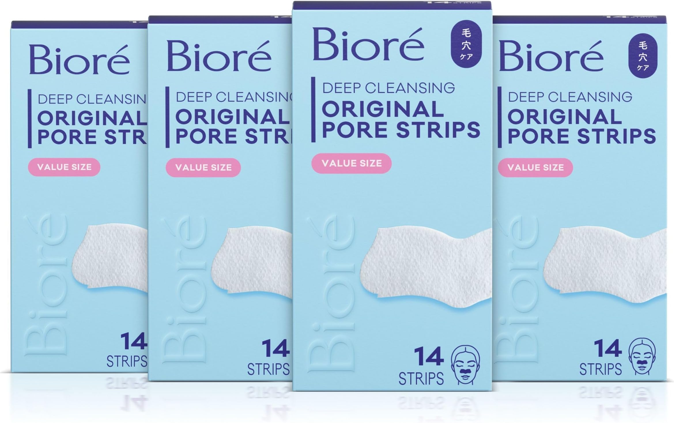 Bioré Original Blackhead Remover Strips, Deep Cleansing Nose Strips With Instant Pore Unclogging, Features C-Bond Technology, Oil-Free, Non-Comedogenic Use, 14 Count, Pack of 4