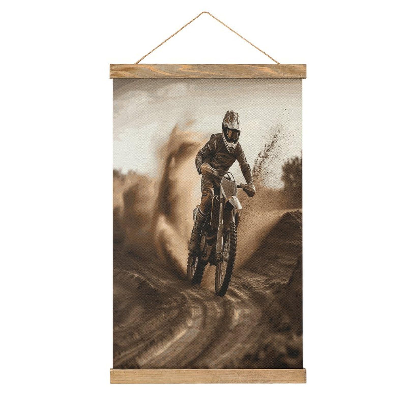 FekiLoot Motocross Wall Art Poster Hanger Frame Linen Wall Art Decor Vintage Hanging Poster Hanging Wall Decor Rustic Retro Wall Art Print for Living Room Decor 20.4 X 13.1Inches