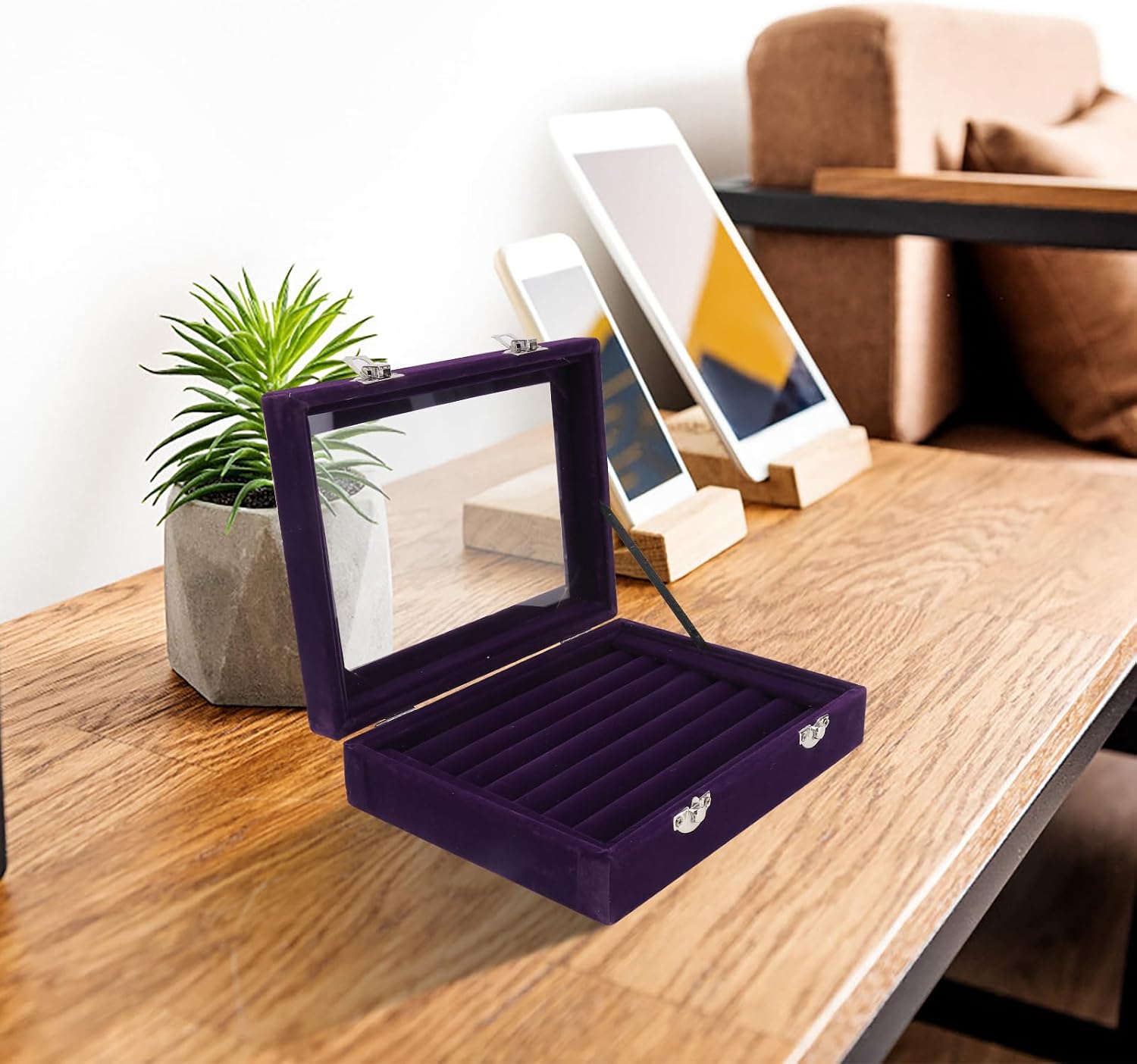 Mipcase Purple Flocking Jewelry Box with Lid and Safety Locks image 4