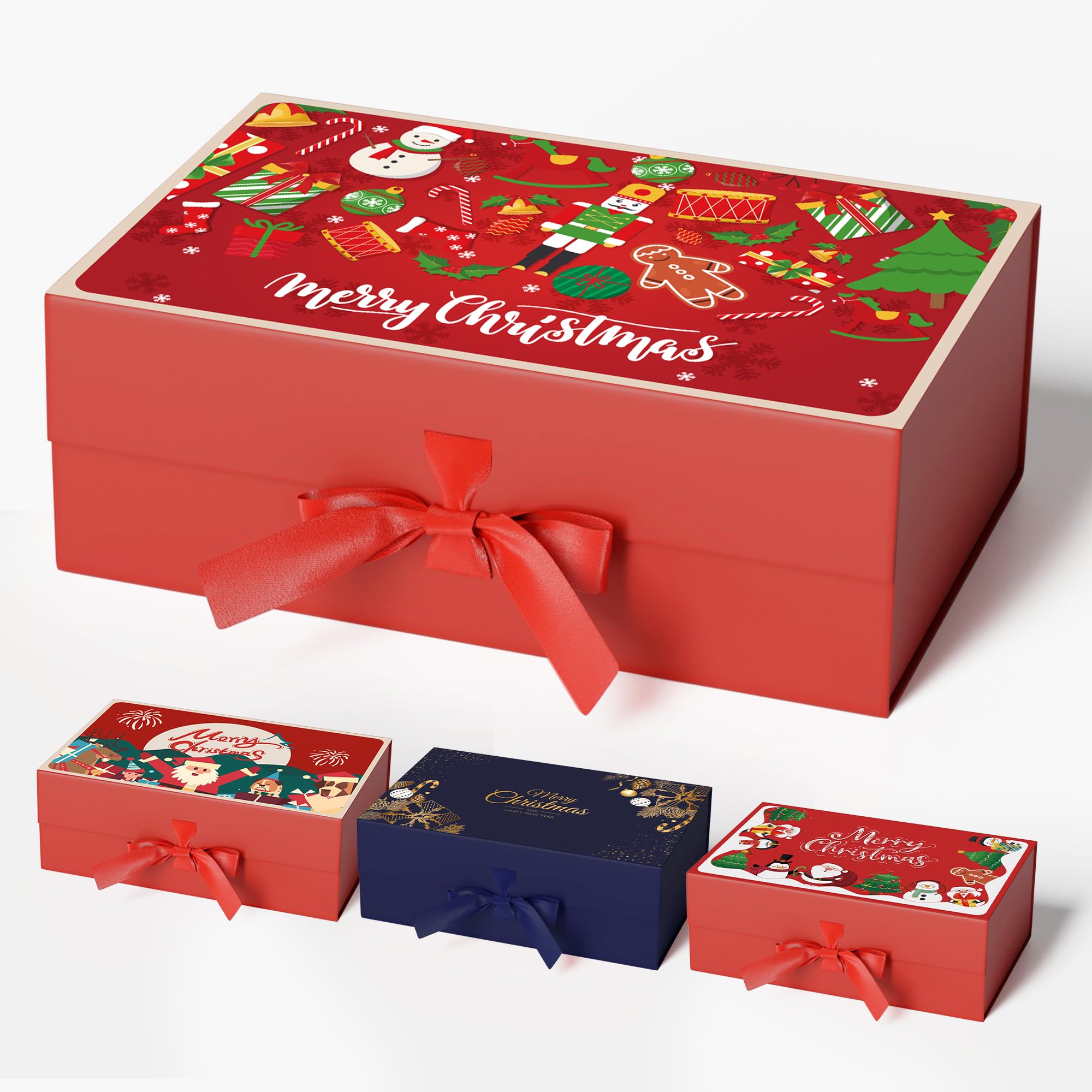 GIFTHOPE Gingerbread Man Christmas Gift Boxes for Presents，12.6 * 7.9 * 4.4 Inchs Red Deluxe Christmas Boxes with Lids for Gifts，large Paper Gift Box for Christmas Wrapping Gifts（1pc-Thicken）