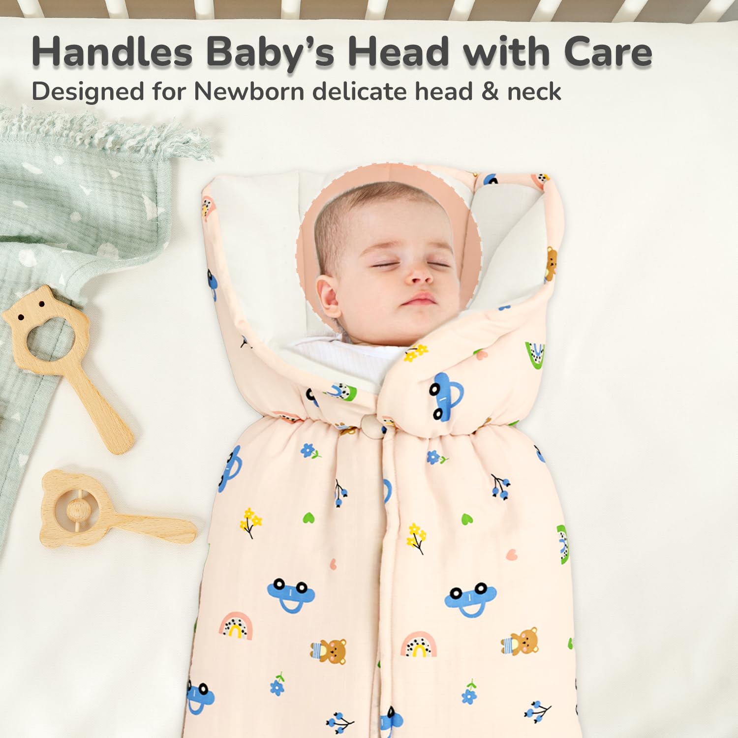 R for Rabbit Snuggy Bliss Baby Sleeping Bag Bedding Set | Premium 100% Muslin Cotton Carrying Nest for New Born Babies & Infant | Travel Friendly for 0-6 Months Baby Girl and Boy (Teddy Pink) - Image 6 thumbnail