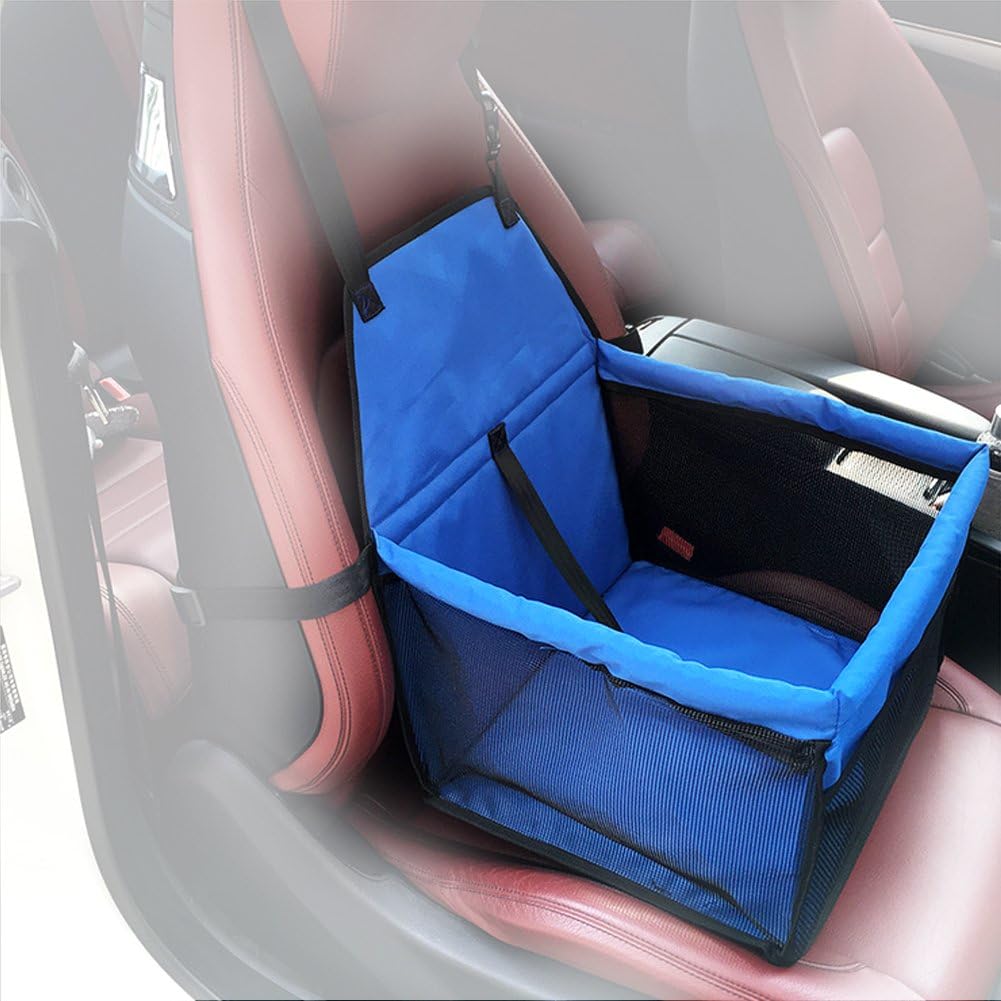 Attac Dog Cat Puppy Pet Car Booster Seat Travel Carrier Bag Cage Deluxe Portable with Clip-On Safety Leash, Playpen Easy Folding (Blue)