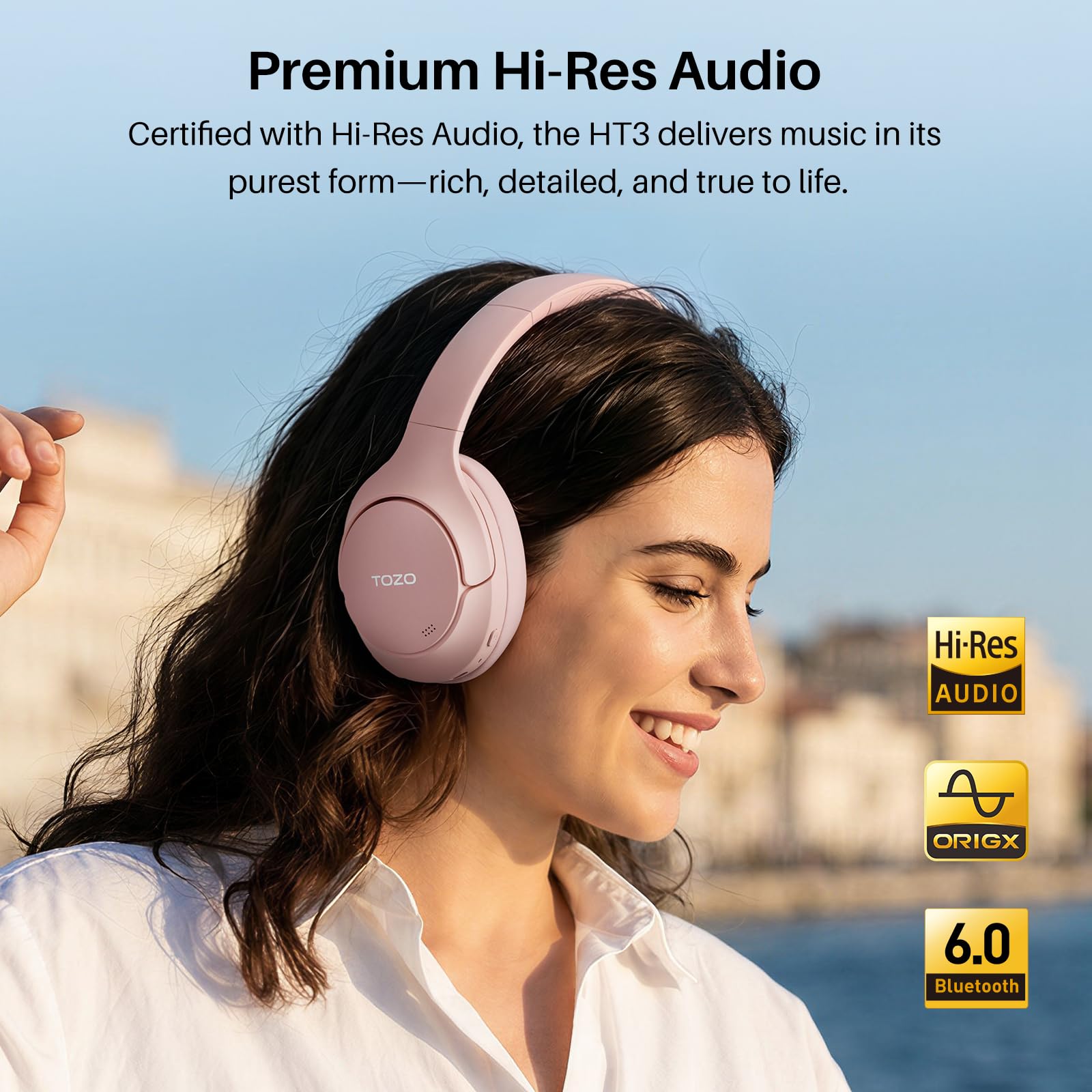 TOZO HT3 Hybrid Noise Cancelling Wireless Headphones, 90H Over Ear Headset view 6