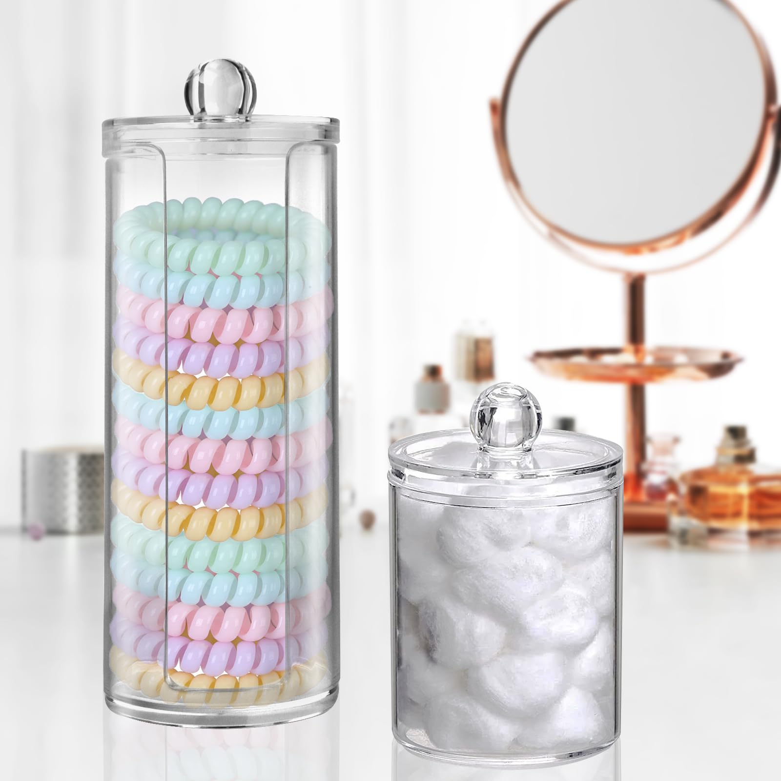 UKOFEW Juego de dispensadores de algodón transparentes para almacenamiento de cosméticos, material de poliestireno, ideal para sala de estar, dormitorio y baño
