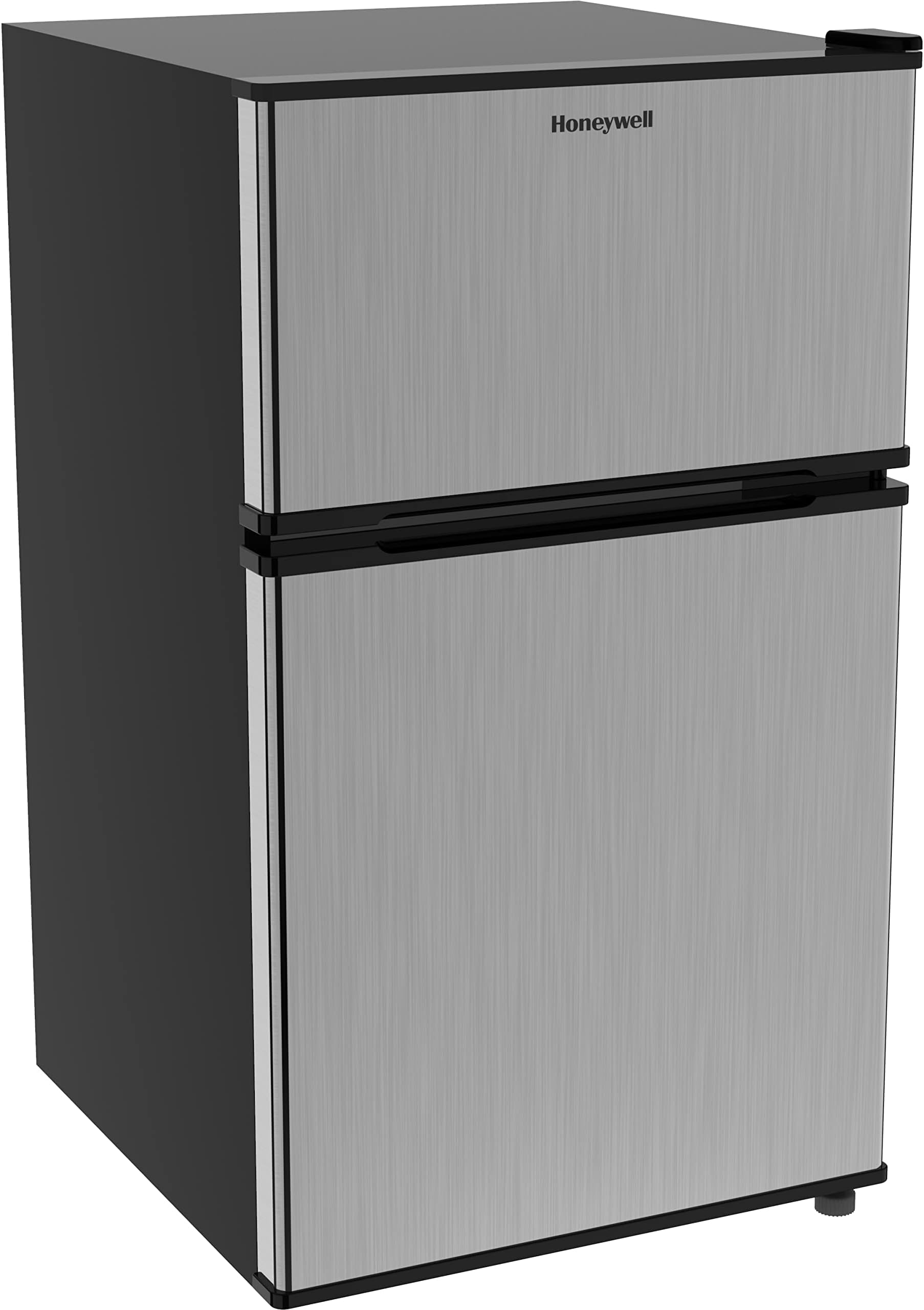 Honeywell 3.1 Cu Ft Mini Fridge with Freezer, Double Door, Low noise, Compact Refrigerator for, Office, Dorm Adjustable Temperature, Stainless Steel