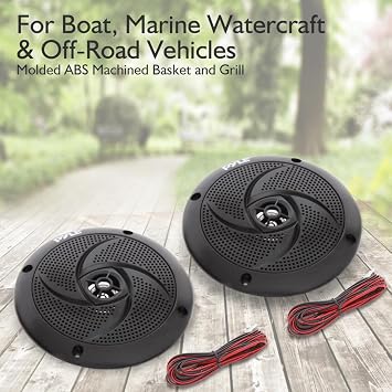 Pyle Marine Speakers - 4 Inch 2 Way Waterproof and Weather Resistant Outdoor Audio Stereo Sound System with 100 Watt Power and Low Profile Slim Style Design - 1 Pair - PLMRS4B (Black)