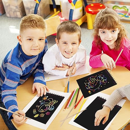 Miniatura 6 de OJYUDD Paquete de 24 cuadernos de manualidades para rascar, papeles de arte para rascar arcoíris para niños, bloc de dibujo para manualidades,