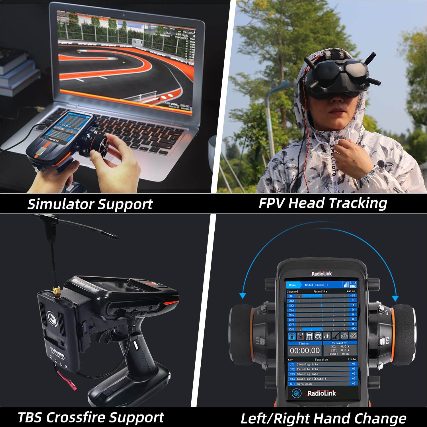 Radiolink RC8X Smart RC Fernsteuerung 8 Kanäle mit wasserdichtem Gyro-Empfänger R8FG 2PCS, 4,3" Bildschirm 200 Modellspeicher RC Fernbedienung Sender für Crawler Bagger Panzer Boot