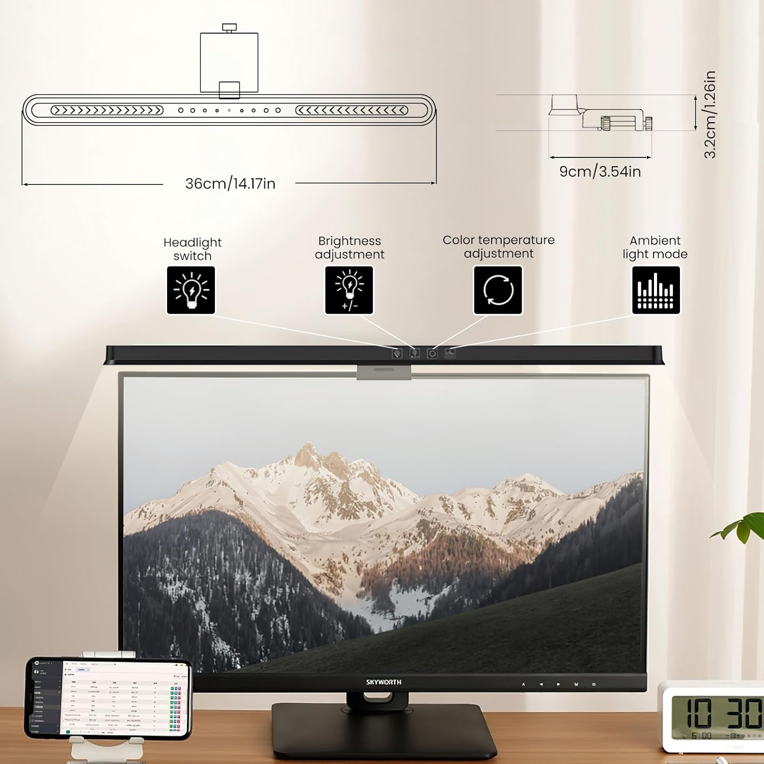 HomeBeyond Monitor Light Bar, USB LED Task Lamp for Flat Screens, Eye-Care Dimmable Desk Lamp with Touch Control, No Glare Reading Light for Home Office