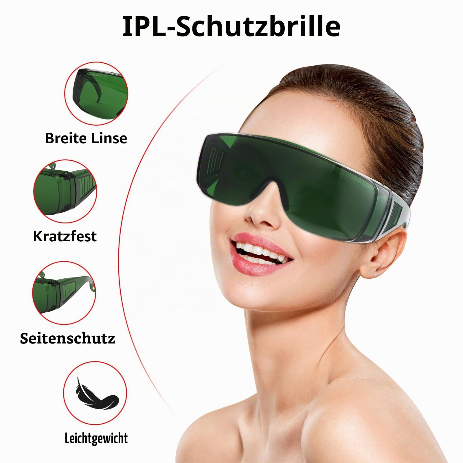 FREEMASCOT 200-2000nm IPL Brille für Laser-Haarentfernung, Bräunung und Rotlichttherapie Augenschutz (Grün)