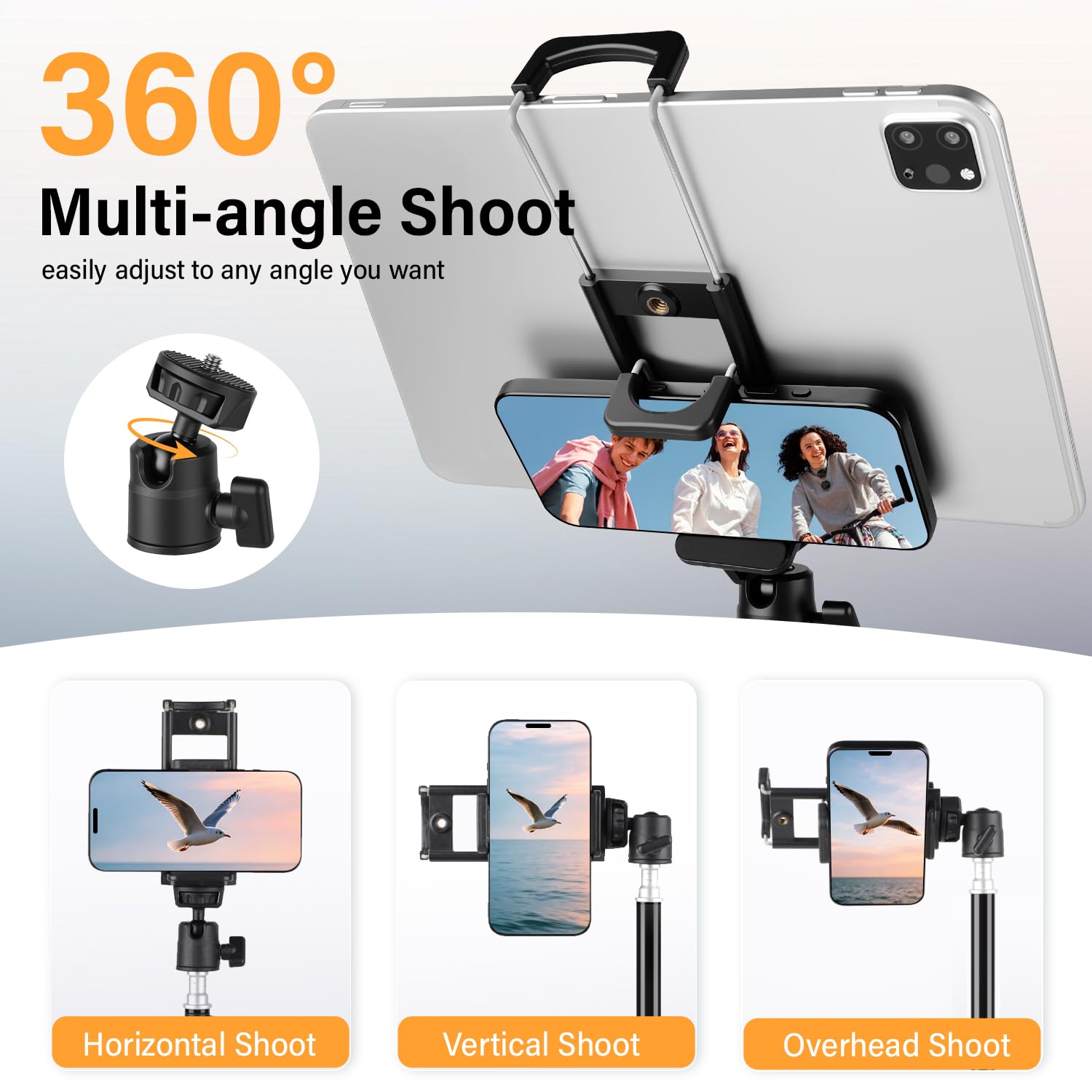 Nineigh 200CM Tripode para Tableta, Soporte de Suelo para Tableta, Trípode Ajustable en Altura para iPad y Teléfono, Compatible con iPhone, Camera, iPad Pro 9.7"/10.5" /11", Mini, Air