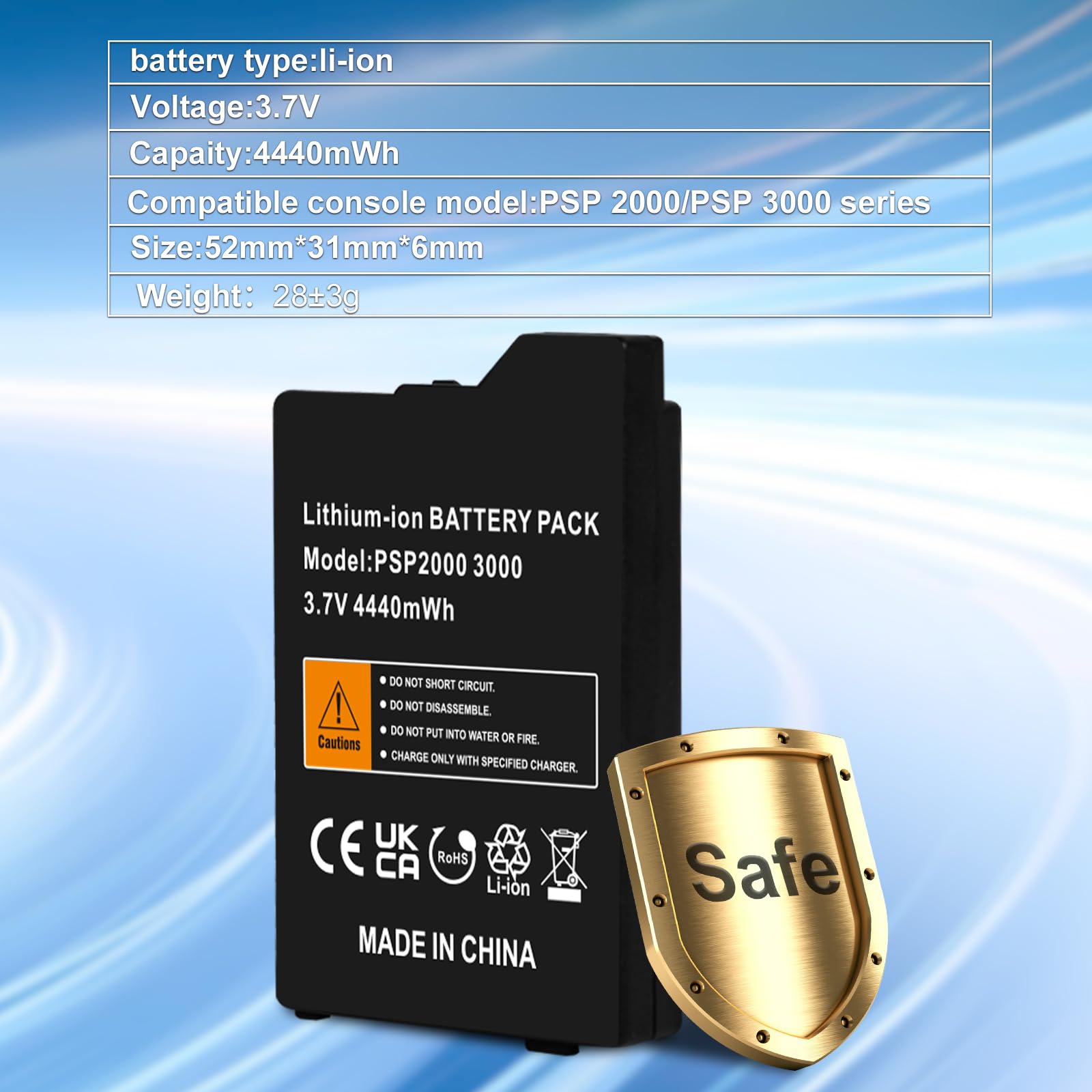 Batteria PSP2000/PSP3000 (nuovo aggiornamento 2025), batteria ad alta capacità 4440 mWh per console Sony PSP 2000/3000 PSP-S110 (nero)