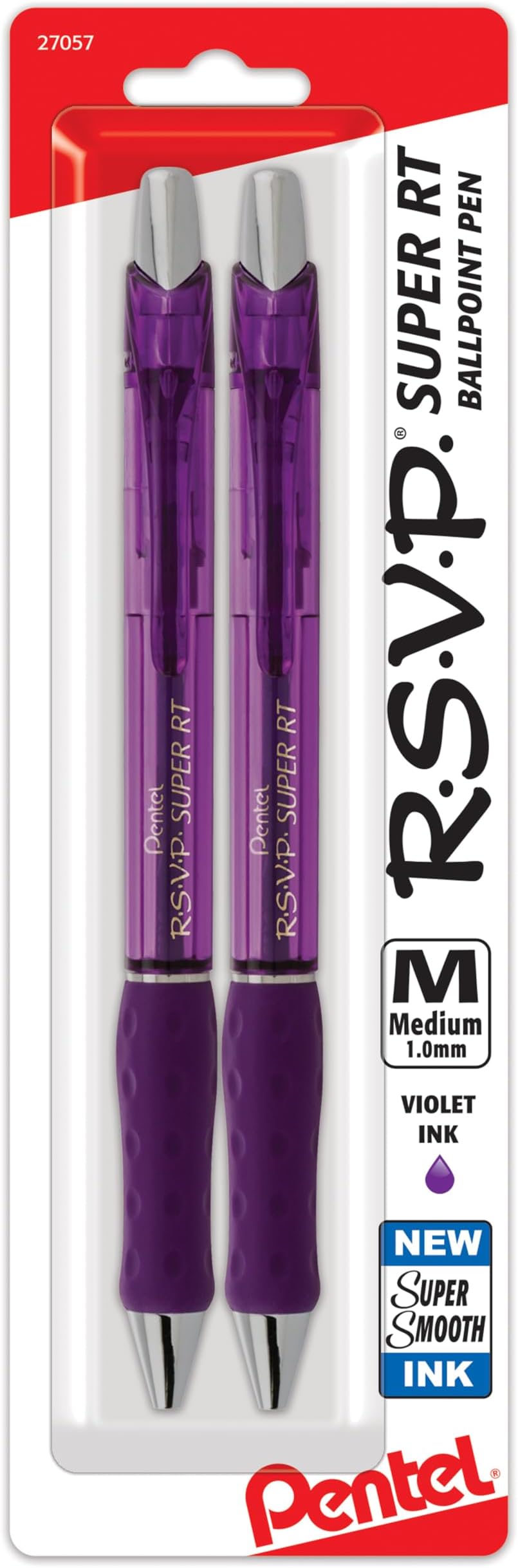 RSVP Super RT Ballpoint Pen, (1.0mm) Medium Line, Violet Ink, Pack of 2 (BX480BP2V)