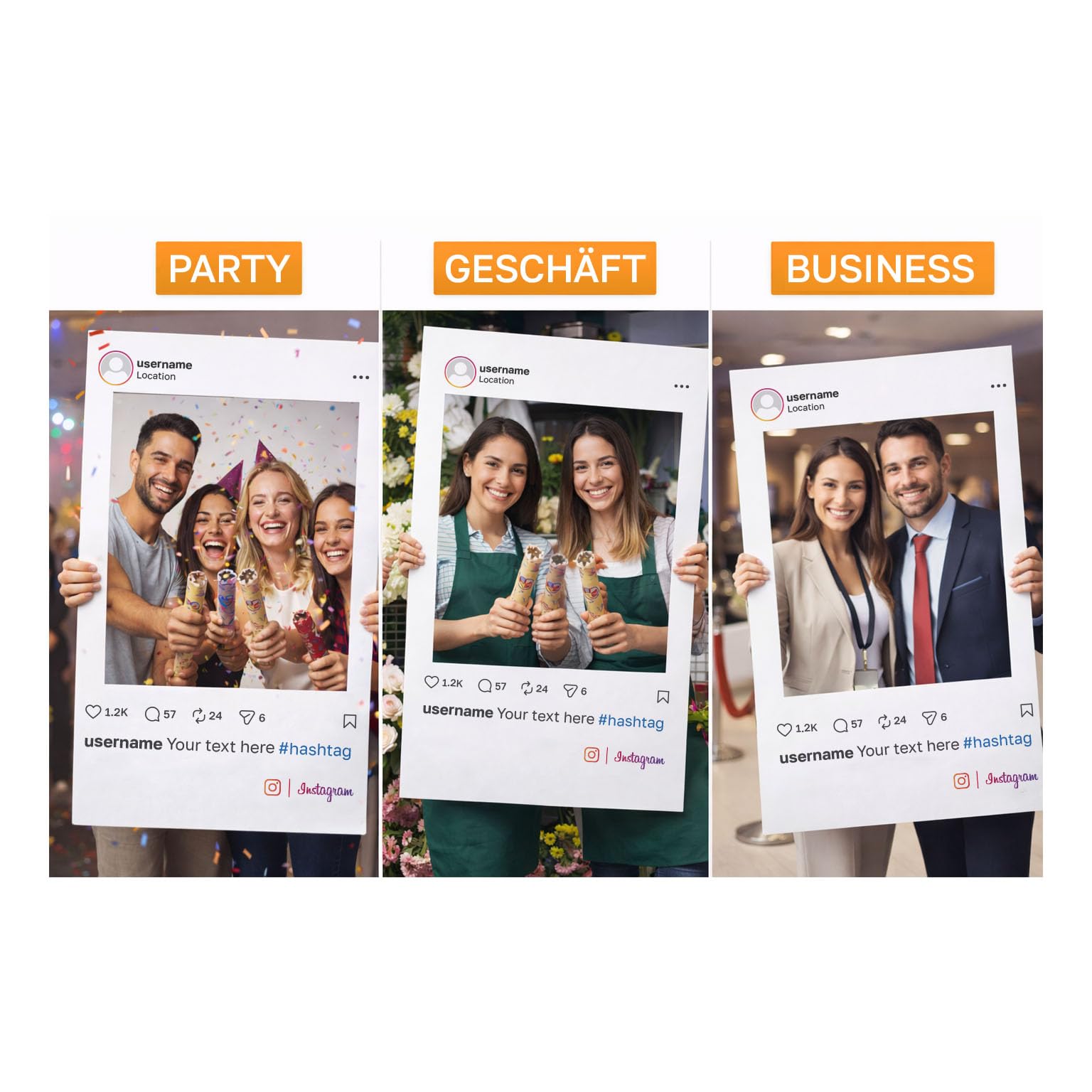 PERSONALISIERTER Selfie-RAHMEN Social Instagram | Selfie-RAHMEN für Partys und Firmenveranstaltungen, 65 x 95 cm