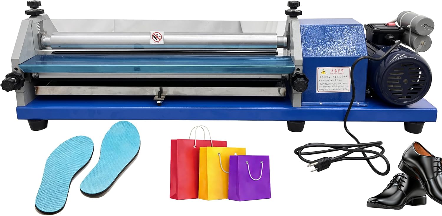 Automatic Gluing Machine, White Emulsion Gluing Coating Machine with Steel Rollers, Splash-Proof, 23in Coating Width, 0.5-3mm Thickness, 110V Glue Coater for Paper Leather Cardboard