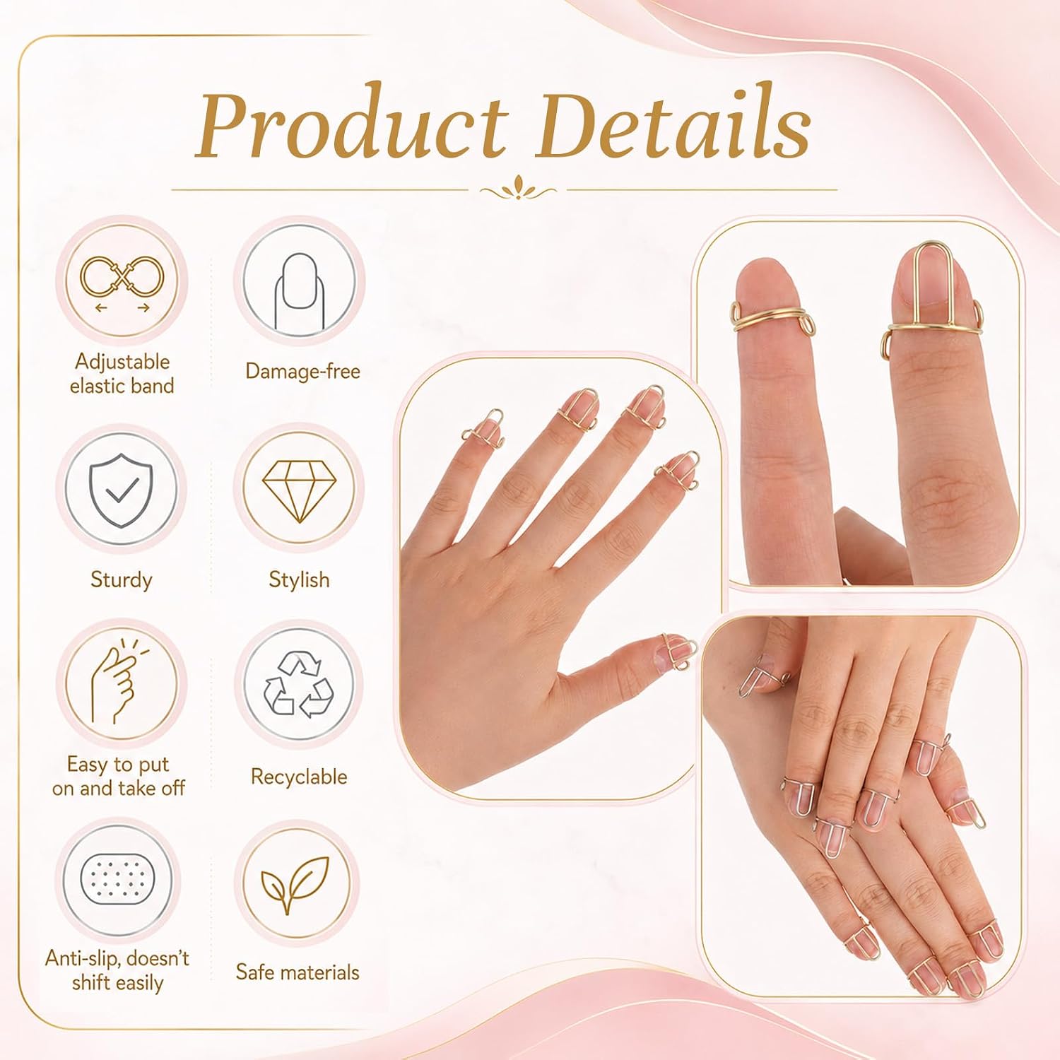 10 PCS Nail Rings Set with 5 Adhesive Tabs, Wudu Nail Ring No Glue