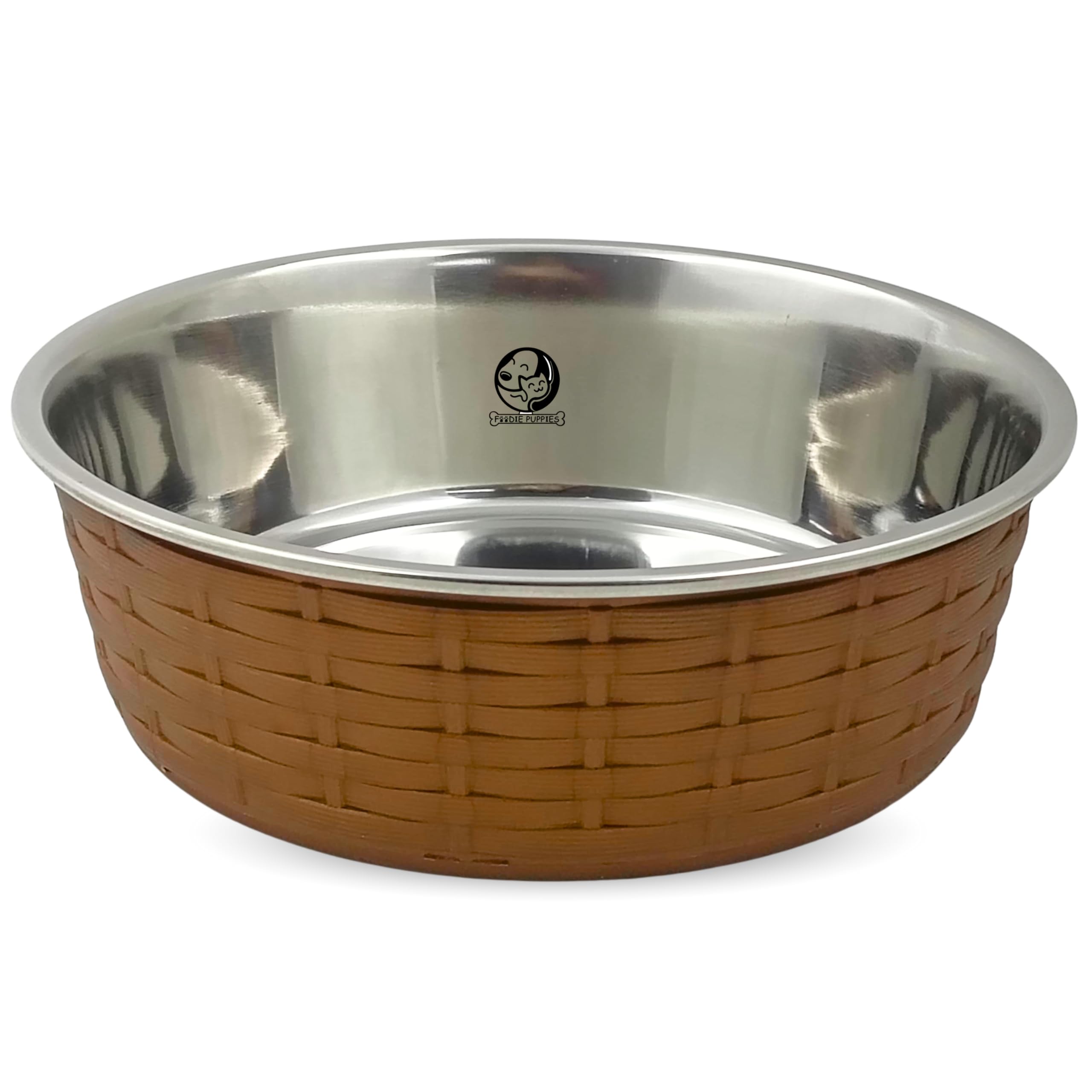 Foodie Puppies Stainless Steel Pet Feeding Woven Bowl - 1500ml (Brown - Large) for Medium to Large Dogs | Sturdy Base, Food/Water Feeding Bowl | Non-Toxic & 100% Safe for Pets