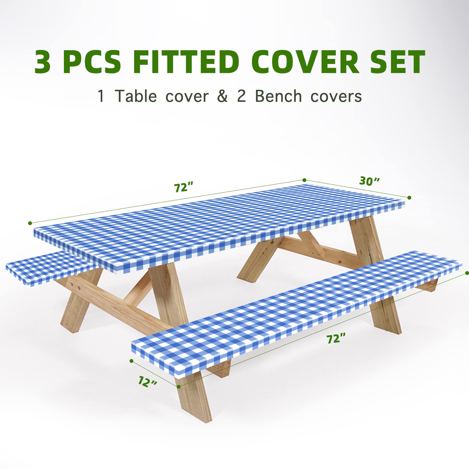 Picknick-Tischdecke Mit Bankbezügen, 76,2 X 183,3 Cm – 3-teilig, Wasserdicht, Mit Elastischem Rand