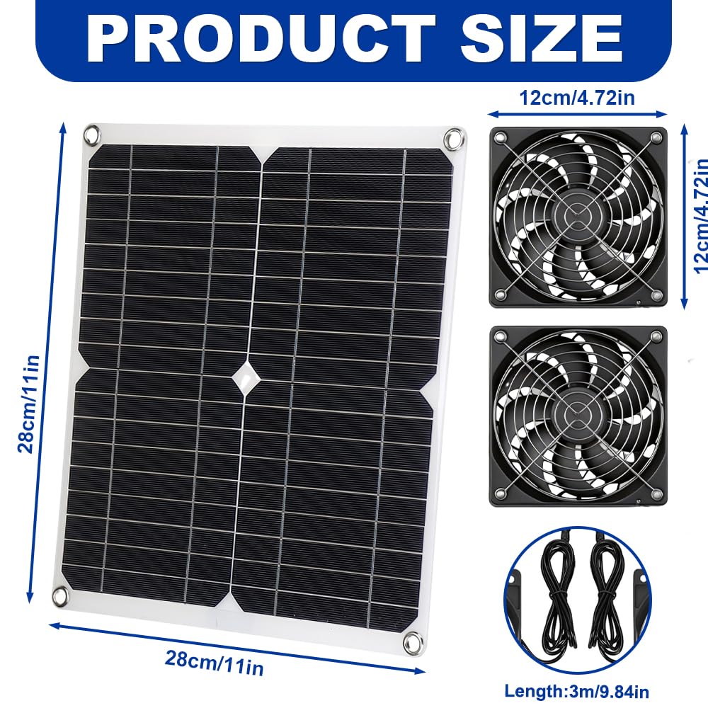 Solar Ventilator, Afenau 2 Stück 12W Solarventilator, IP65 Wetterfest Solarlüfter, Ventilators Solar, Ventilators mit Solars für Gewächshaus Schuppen Haustierhaus Hühnerstall Belüftung