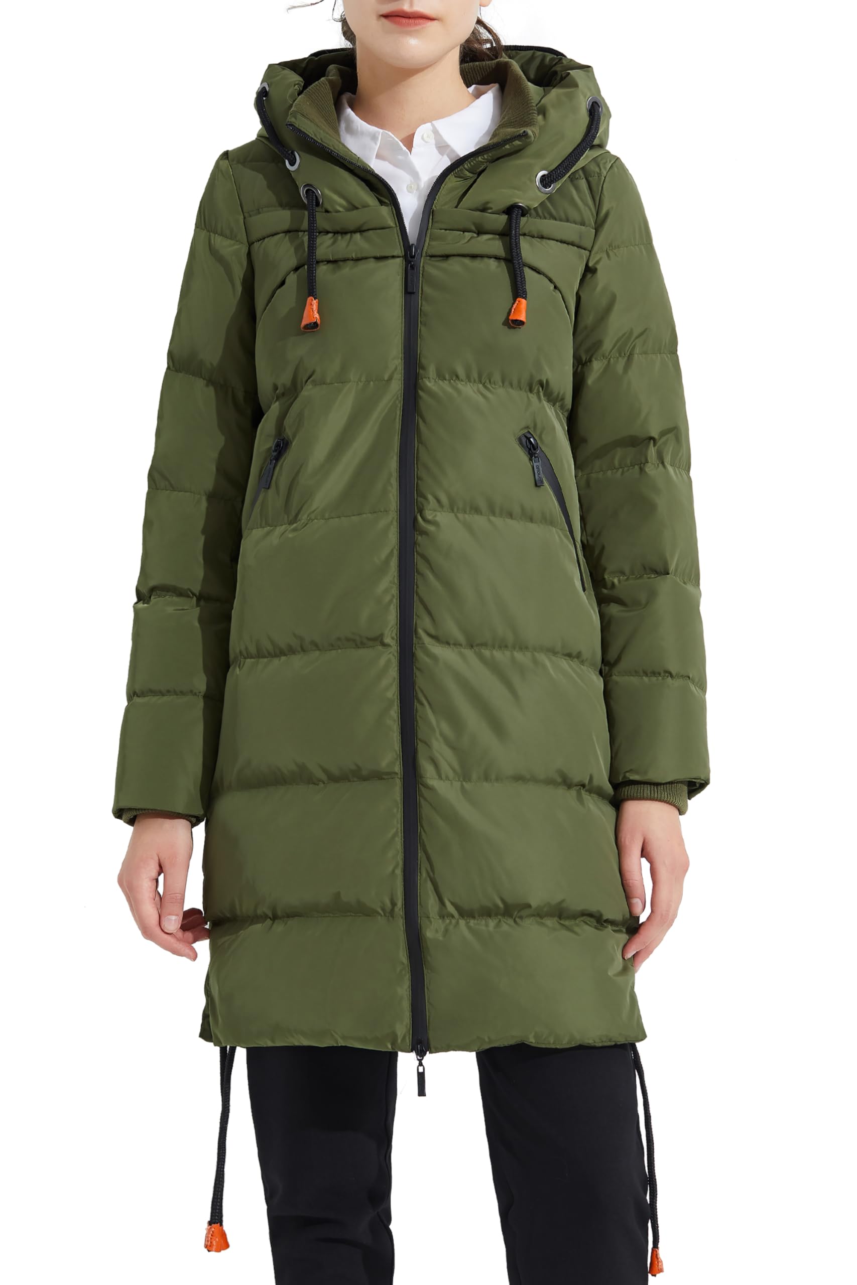 Orolay Women's Thickened Winter Down Coat Hooded Puffer Long Jacket with Pocket