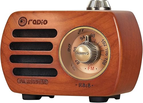 Miniatura 7 de PRUNUS R-818 Retro FM Radio portátil de madera antigua vintage con Bluetooth, funciona con batería recargable, mejora de graves fuerte, altavoz