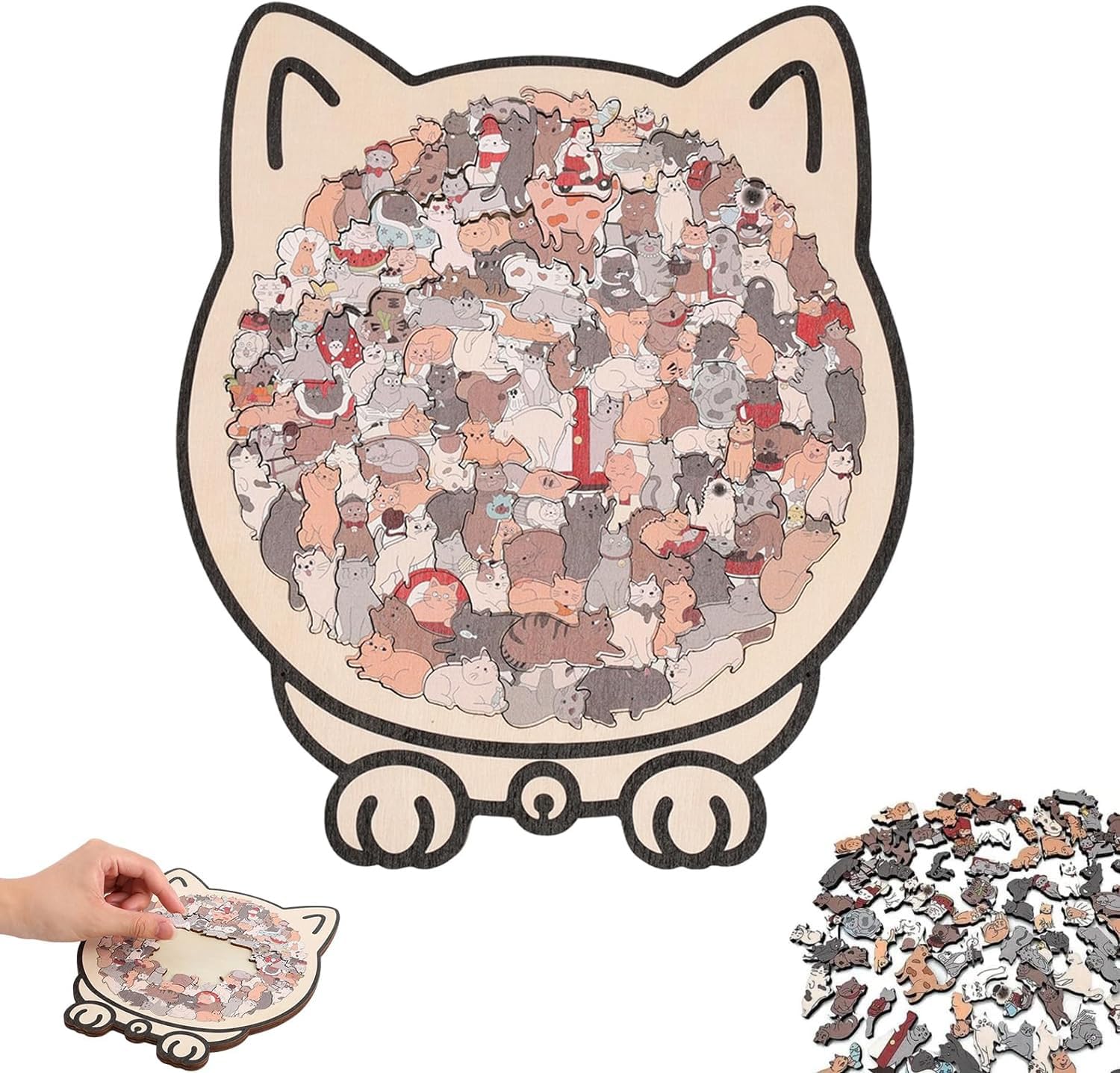 135 Piece Cat Shaped Wooden Jigsaw Puzzle,Morandi Colored Cat