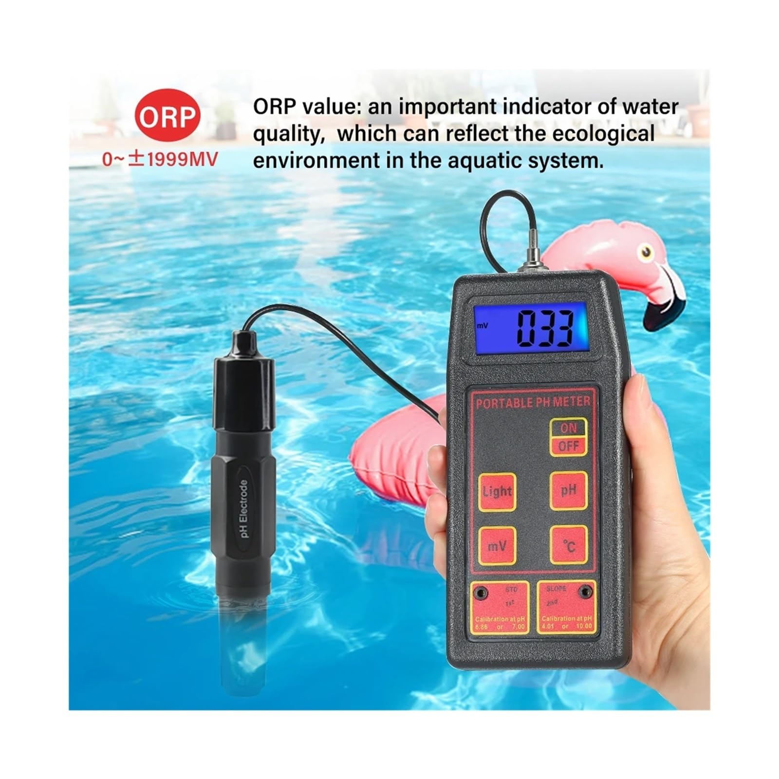 Kit de análisis de suelo, Medidor de pH, ORP y temperatura de alta precisión, sensor de prueba MV portátil, monitor for acuario y piscina, probador de calidad del agua, bolígrafo de agua