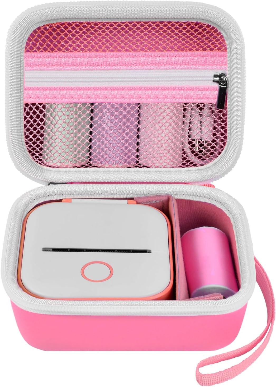 ANKHOH Label Maker Case for Memoking T02/ Phomemo M02/ M02S/ M02 Pro/ Q30S/ Ponek Mini Pocket Printer, Portable Sticker Printer Storage Holder Organiser Bag Paper & USB Cables, Box Only (Pink)