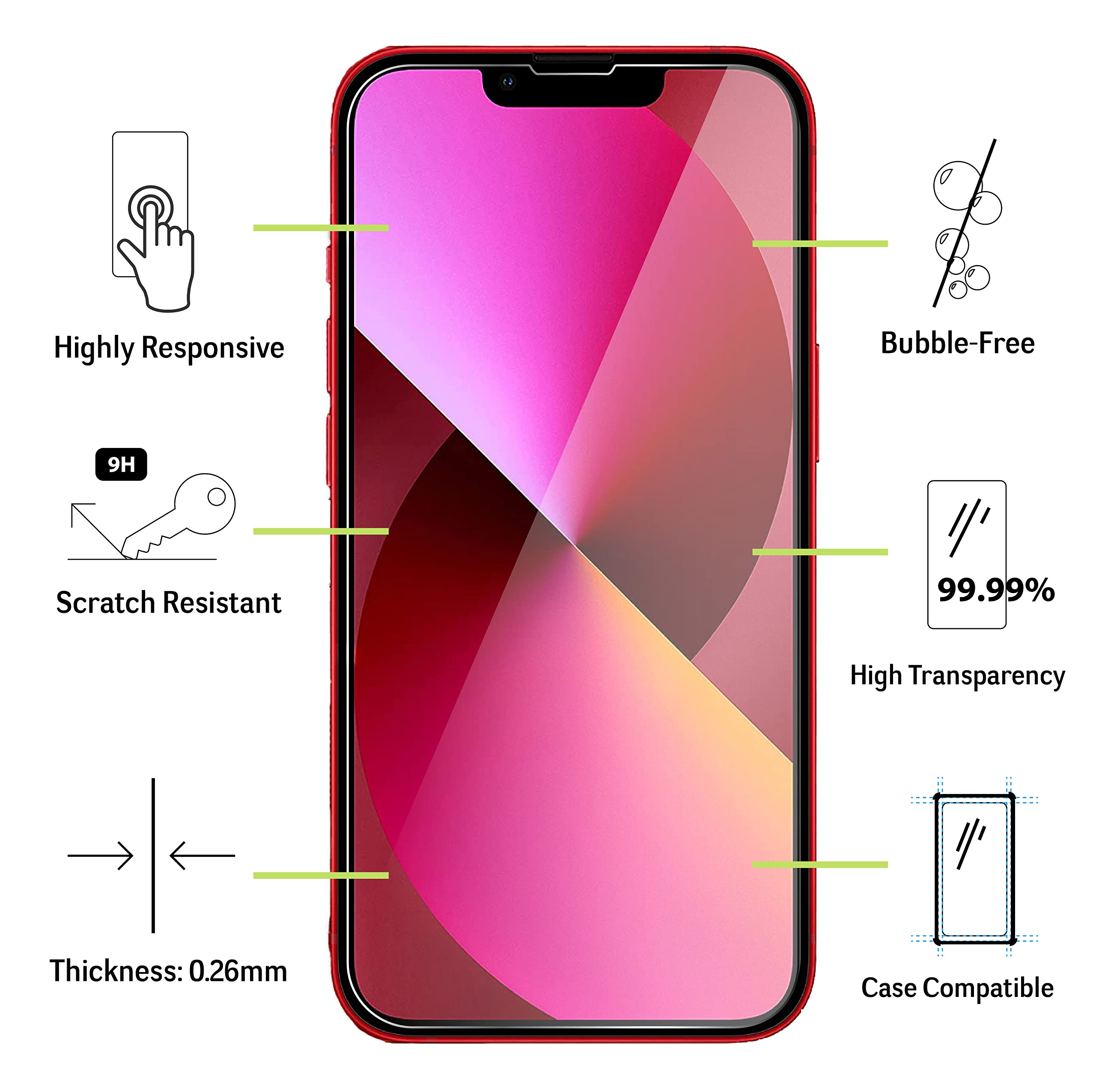 Vetro Temperato per iPhone 13 / iPhone 13 Pro [3 Pezzi] Vetrino Protettivo Pellicola Protezione Schermo