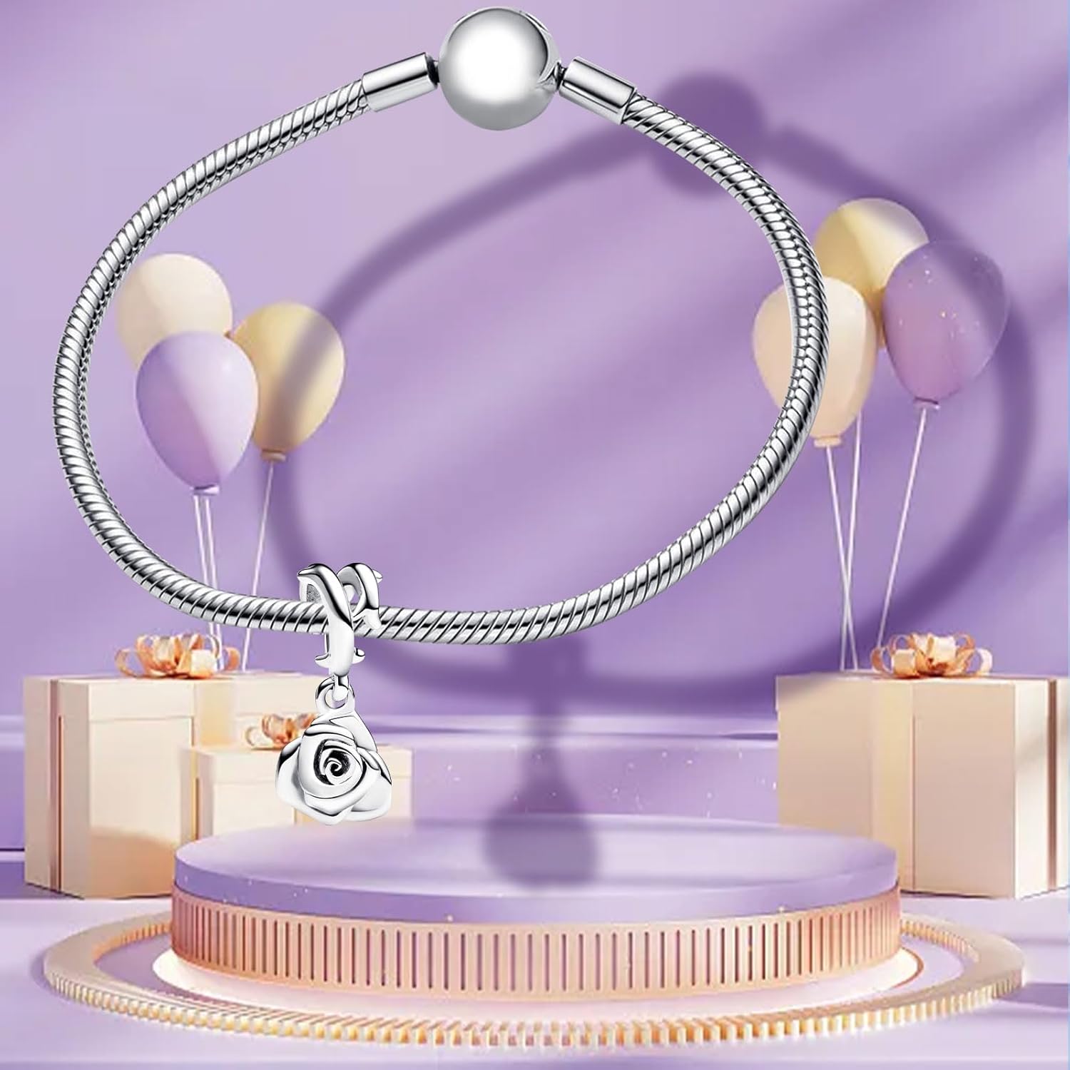 925 Sterling Silver Charms with 5A Cubic Zirconias for Bracelet Necklace Cherry Rose Flower Family Heart Charm Pendant Beads Rabbit Heart Friends Charm Jewellery Gift for Women Girls - Image 3